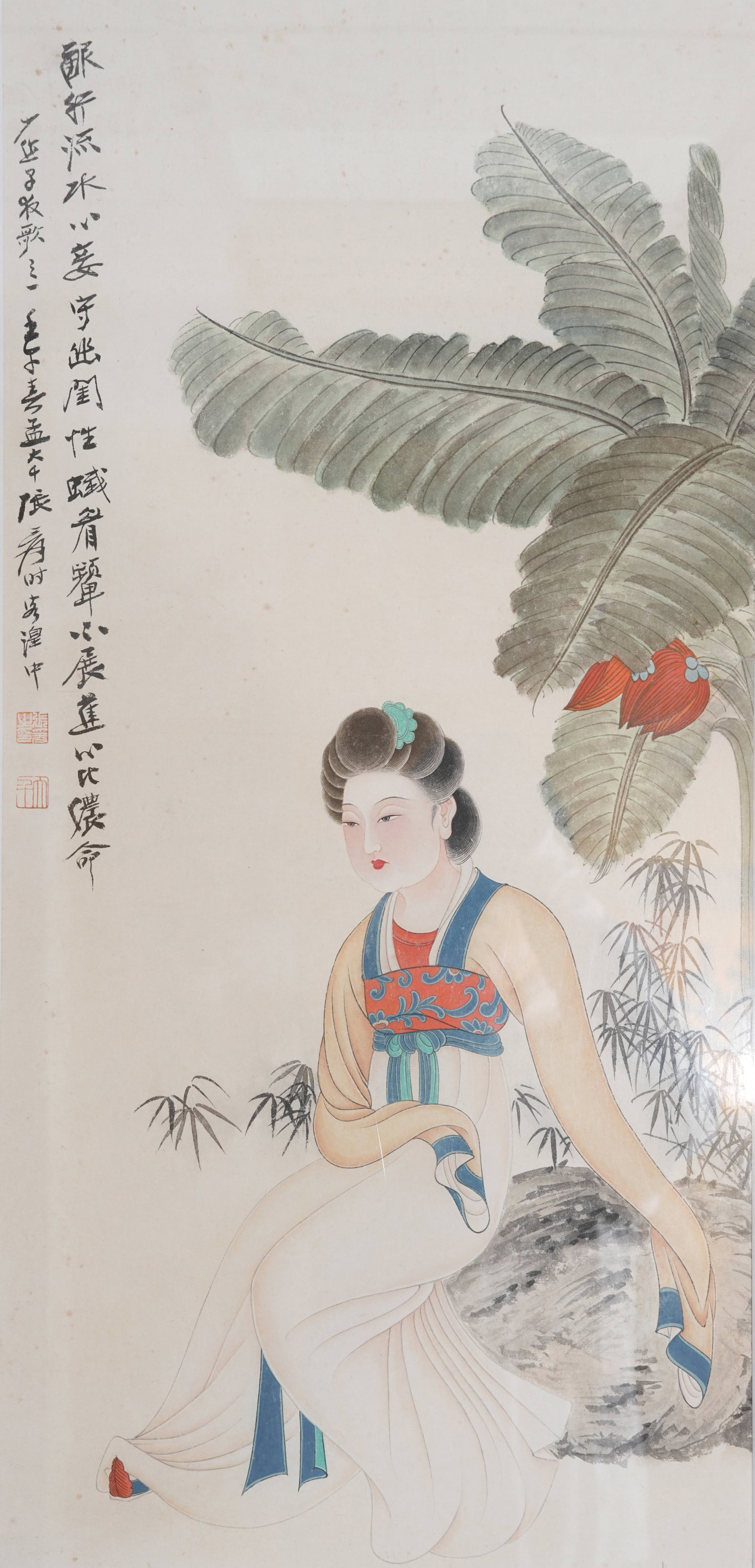 A COURT LADIES ON PAPER BY ZHANG DAQIAN (FRAMED).張大千: Court Ladies on Paper by Zhang Daqian (framed).張大千