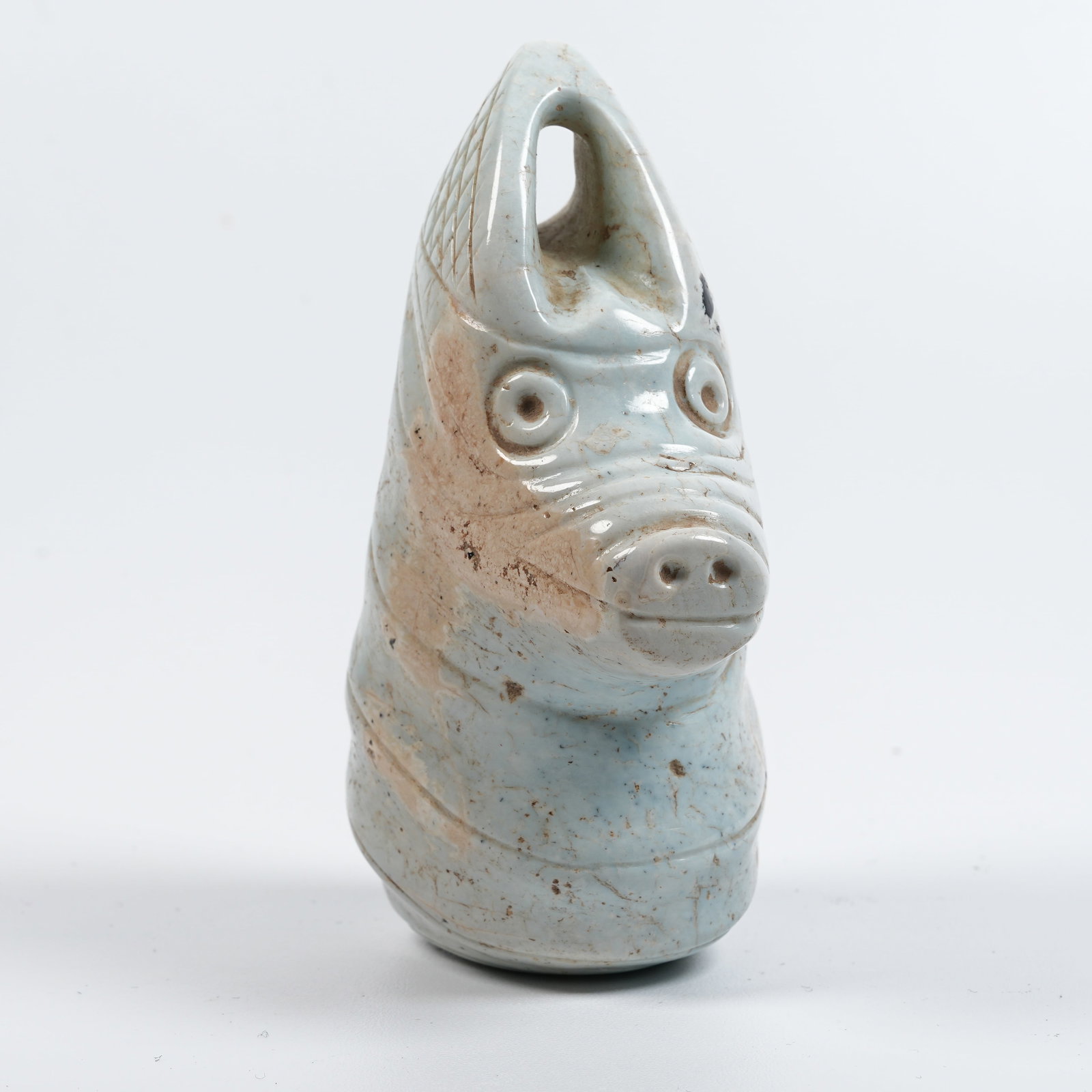 A HONGSHAN CULTURE ARCHAIC JADE PIG-DRAGON PENDANT: Hongshan Culture archaic jade pig-dragon pendant