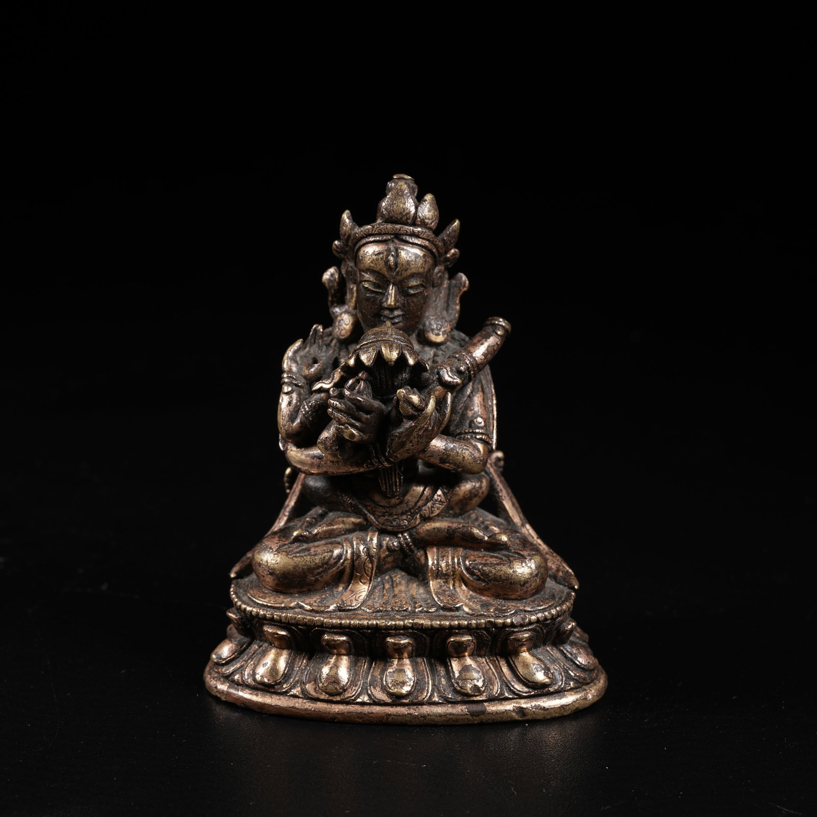 A GILT COPPER SMALL STATUE OF DUAL-BODY VAJRADHARA (1 of 8)