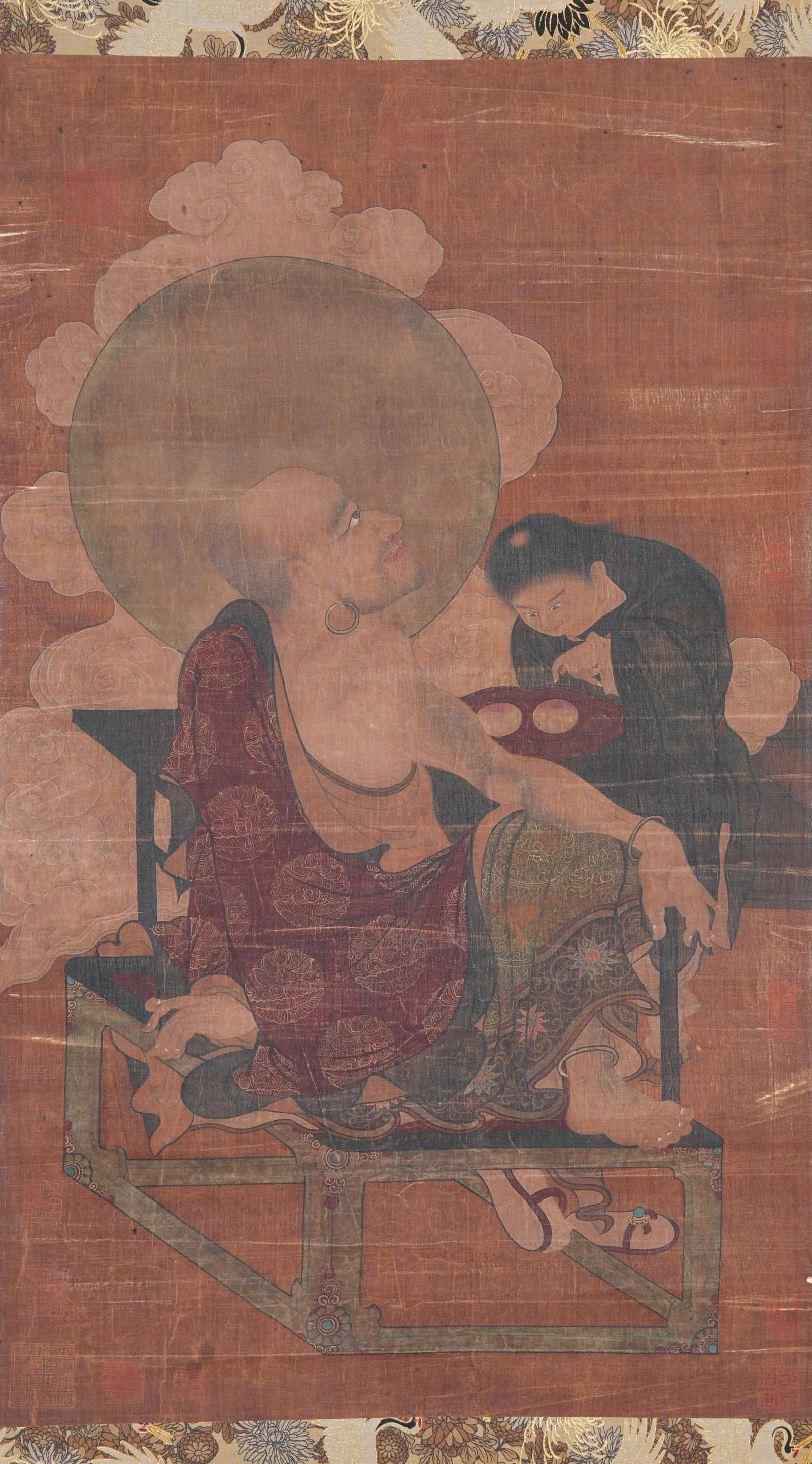 A ARHAT PAINTING ON SILK BY ANONYMOUS. (1 of 8)