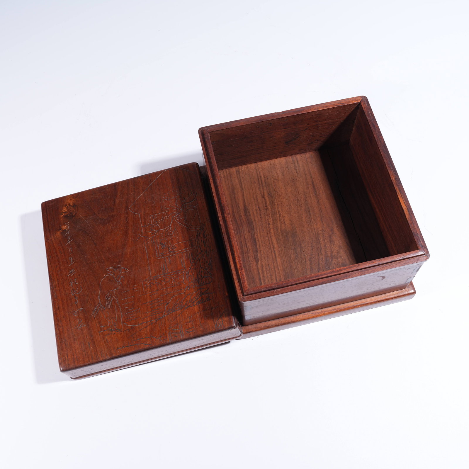 A ZITAN COVERED BOX WITH FIGURE NARRATIVE MOTIFS: Zitan Covered Box with Figure Narrative Motifs
