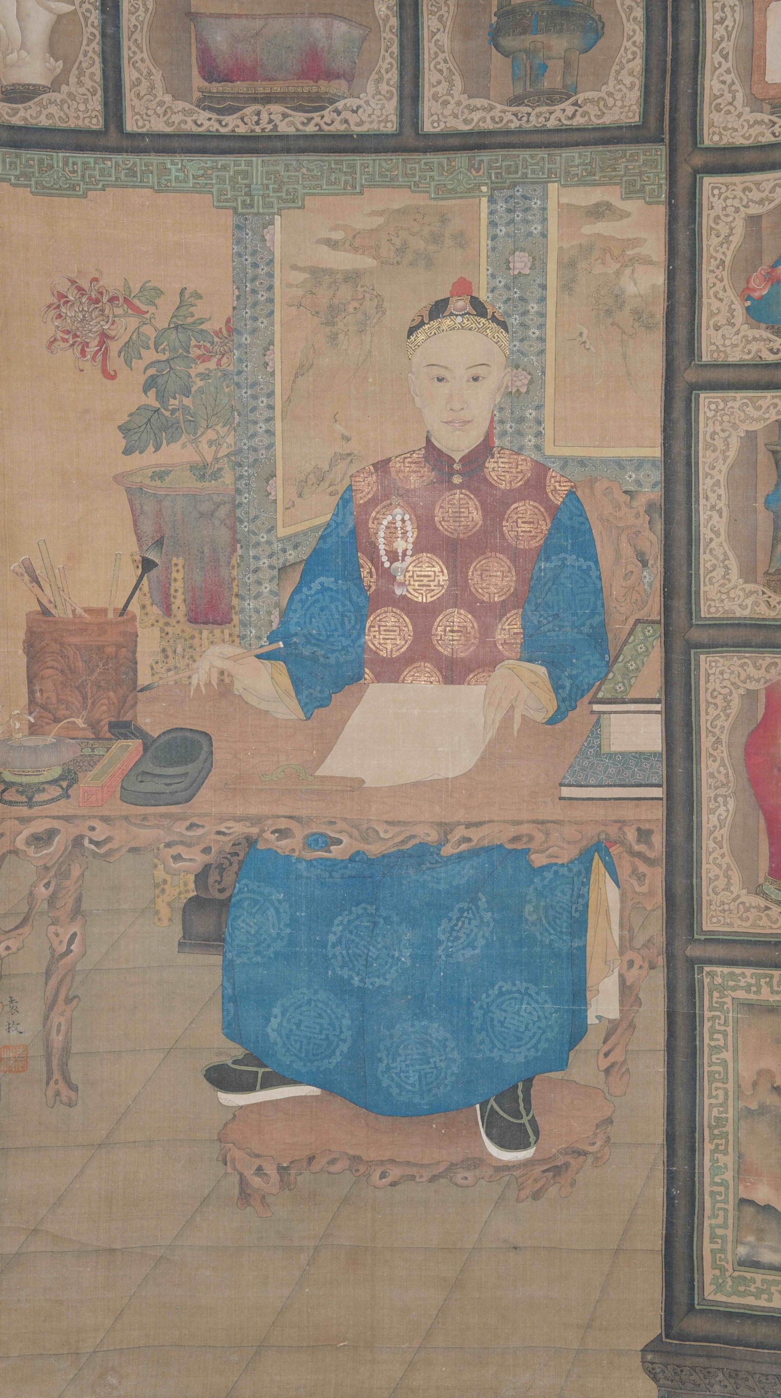 A FIGURE PAINTING ON SILK BY YUAN MEI.袁枚 (1 of 9)