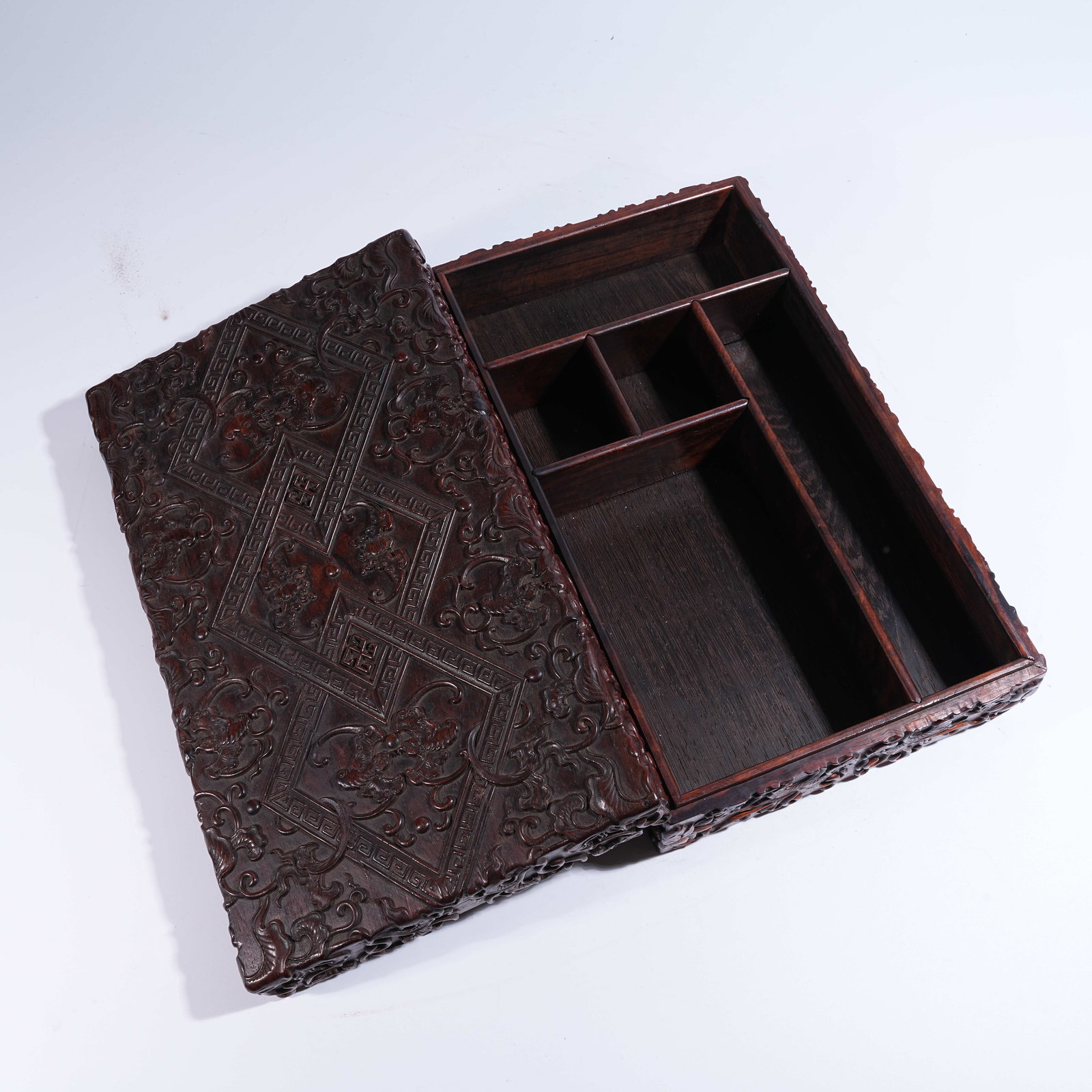 A ZITAN COVERED BOX WITH "MANY BLESSINGS" MOTIF (1 of 11)