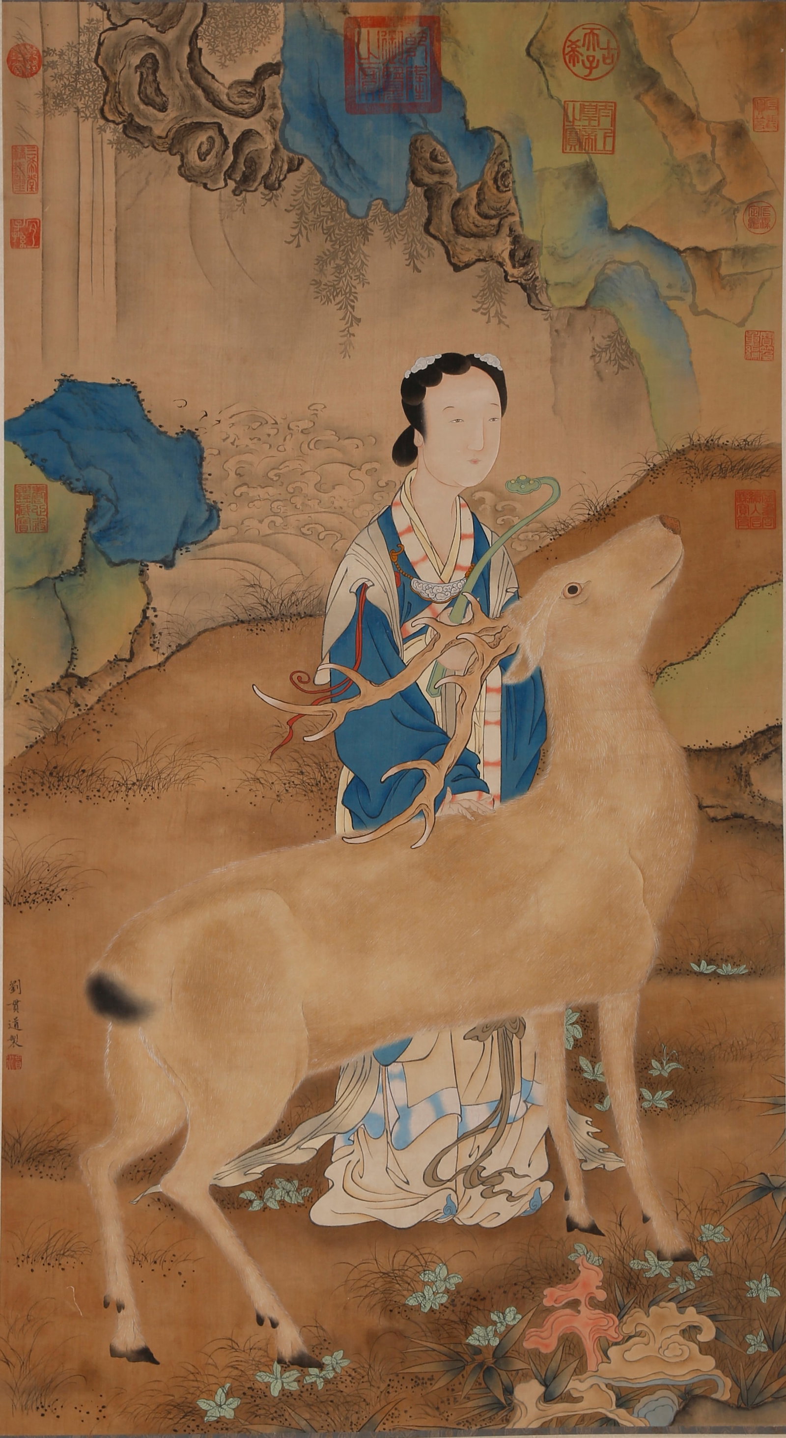 A BEAUTIFUL LADY PAINTING ON SILK BY LIU GUANDAO.劉貫道: Beautiful Lady painting on silk by Liu Guandao.劉貫道