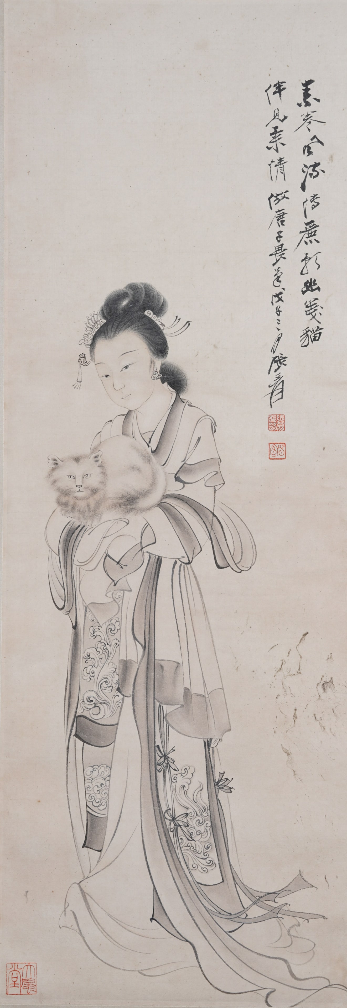 A COURT LADIES ON PAPER BY ZHANG DAQIAN.張大千: Court Ladies on Paper by Zhang Daqian.張大千