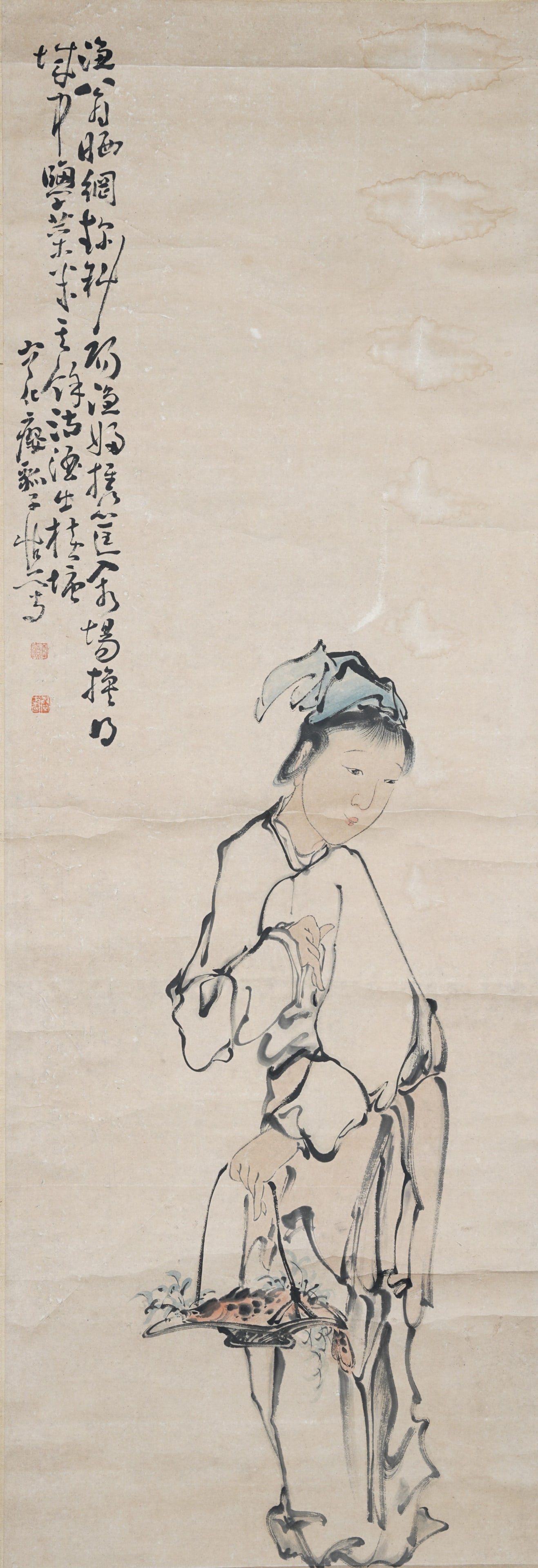 A FIGURE PAINTING ON PAPER BY HUANG SHEN.黃慎: Figure painting on paper by Huang Shen.黃慎