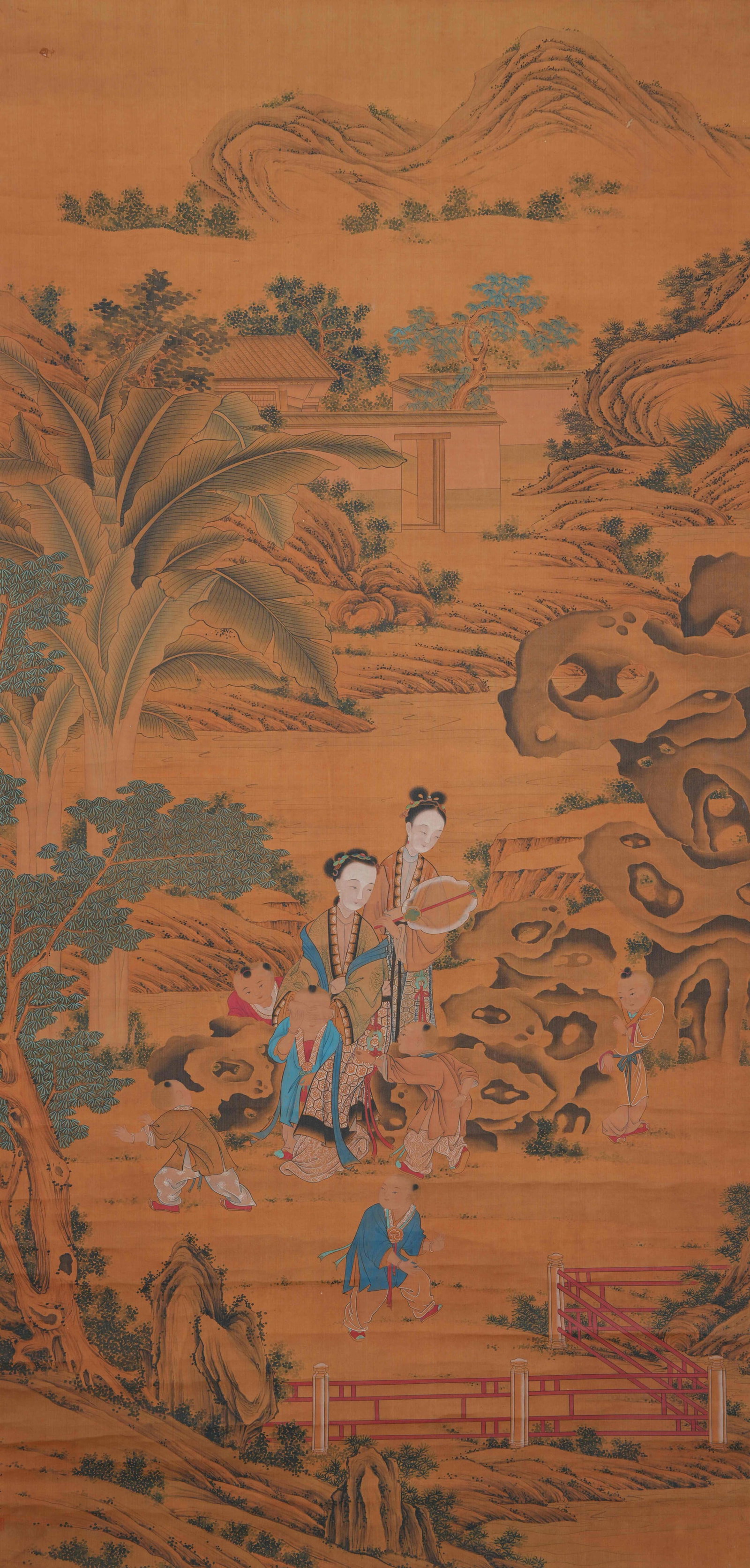A FIGURE PAINTING ON SILK BY QIU YING.仇英: Figure painting on silk by Qiu Ying.仇英
