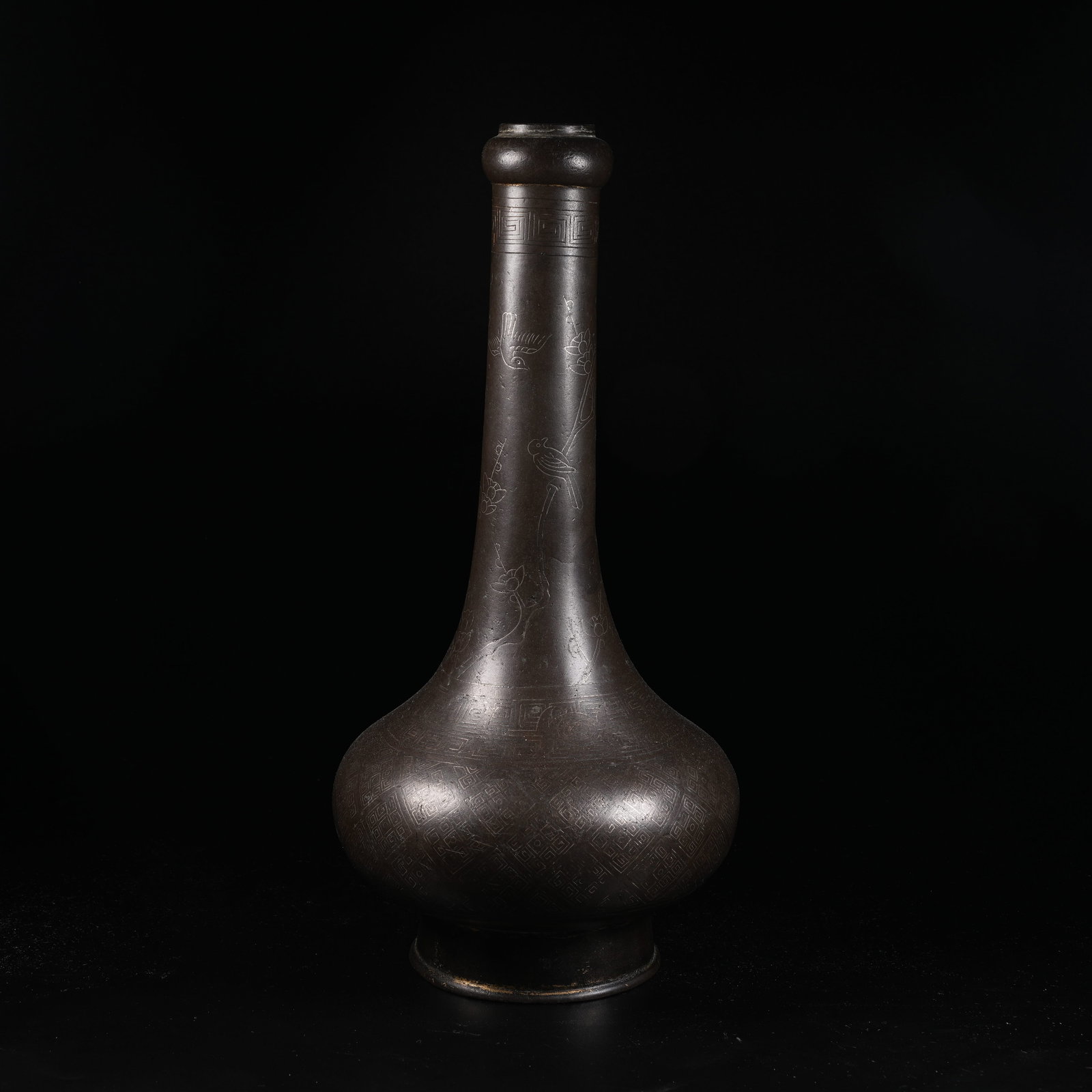 A COPPER GARLIC-MOUTH VASE WITH SILVER WIRE INLAID MAGPIE ON PLUM BLOSSOM PATTERN (1 of 9)