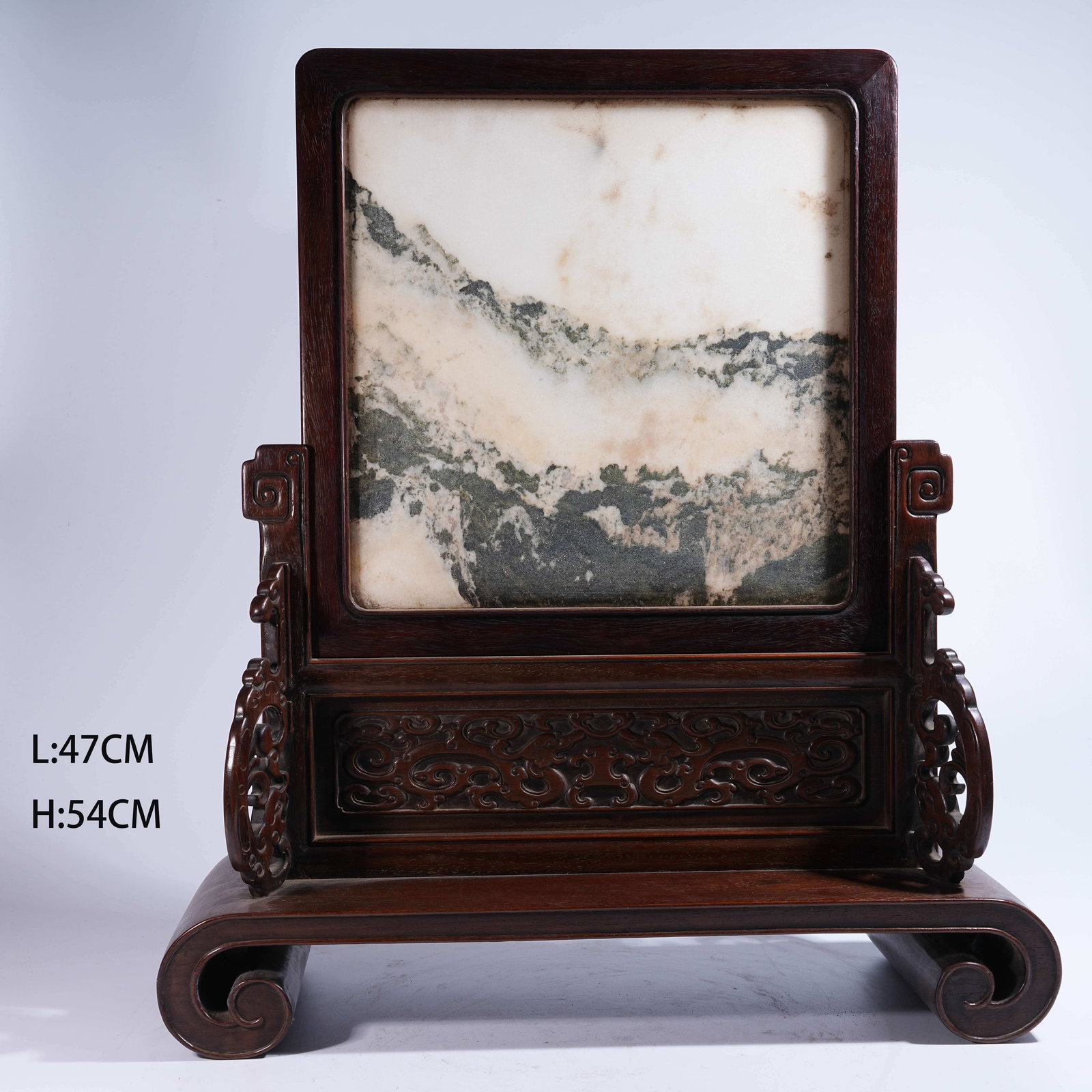 A HUANGHUALI TABLE SCREEN INLAID WITH MARBLE (1 of 9)