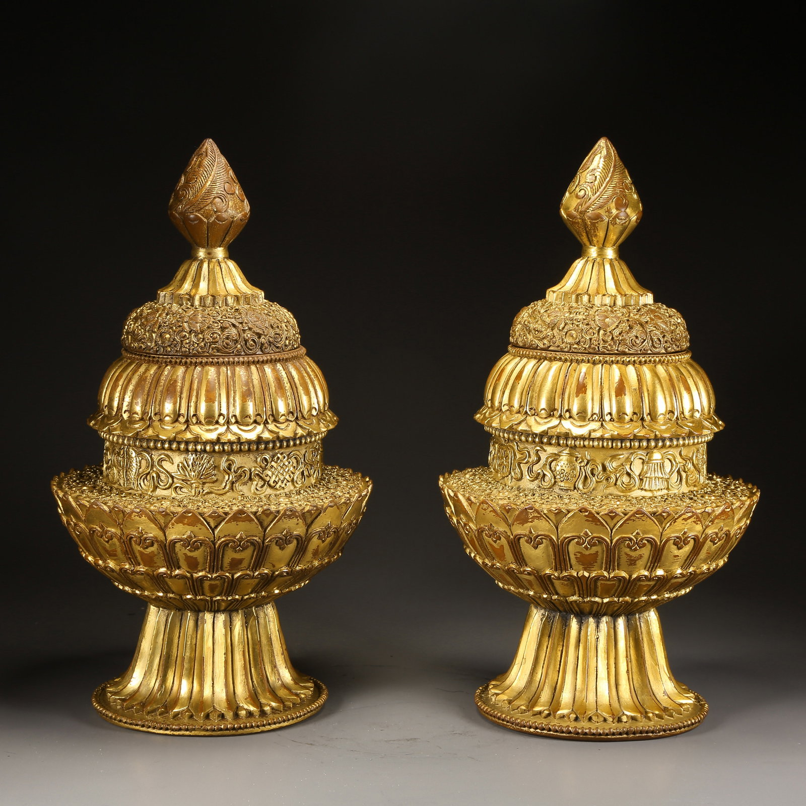 A SET OF GILDED BRONZE TREASURE VASES (1 of 10)