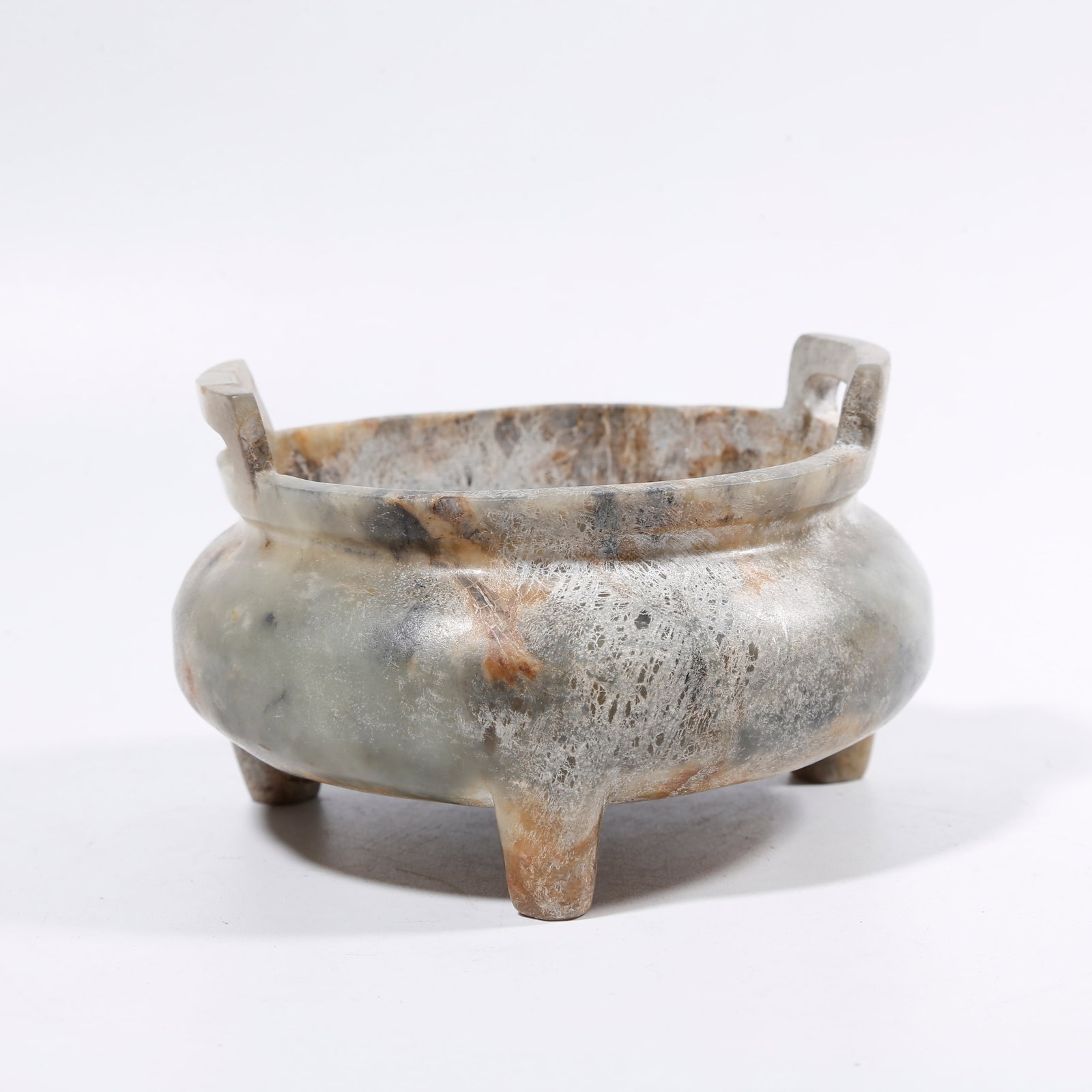 A HETIAN JADE CARVED TRIPOD CENSER: Hetian Jade Carved Tripod Censer
