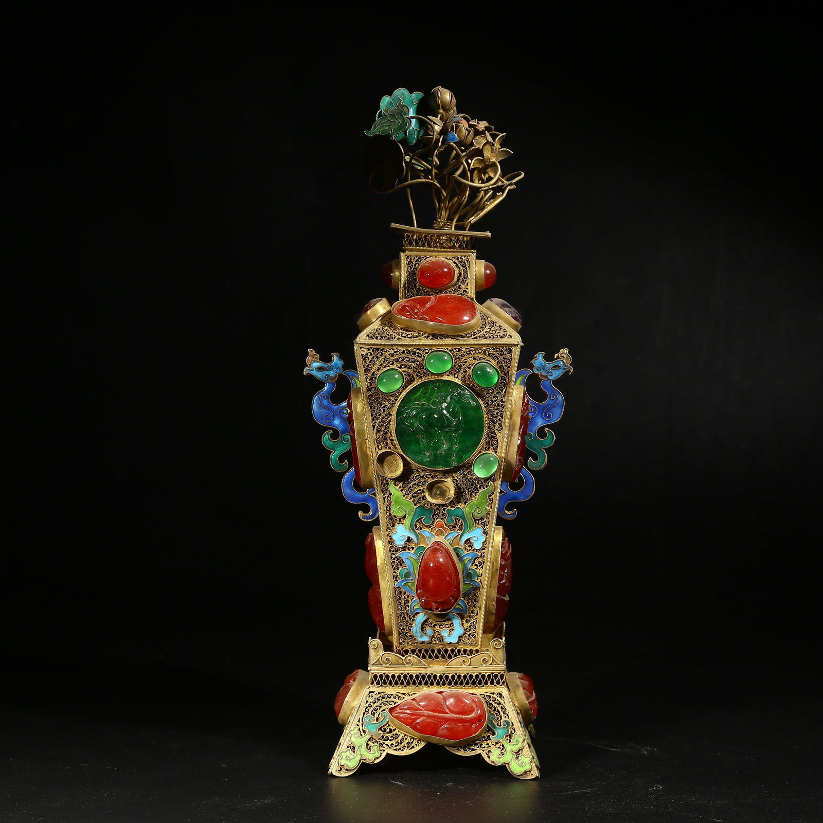 A GILDED SILVER FILIGREE CLOISONNÉ FLOWER VASE (1 of 9)