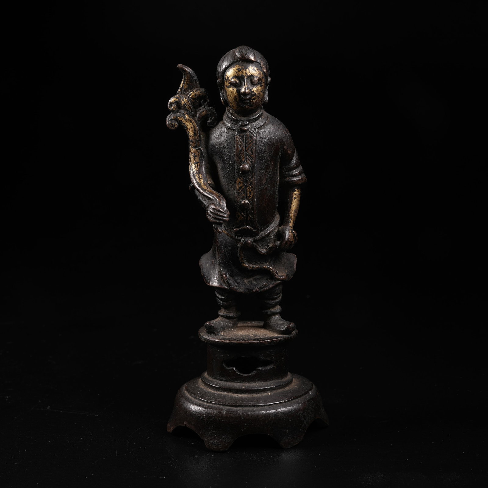 A PARTIALLY GILT COPPER STANDING BOY STATUE (1 of 9)