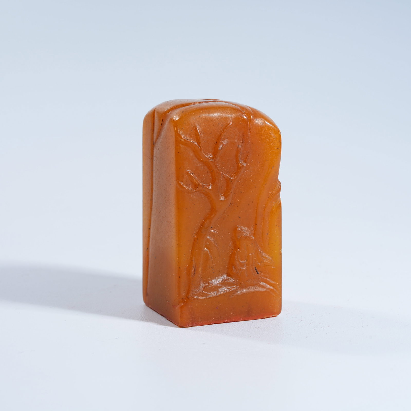 A SHOUSHAN TIANHUANG STONE SEAL WITH ARHAT DESIGN: Shoushan Tianhuang Stone Seal with Arhat Design