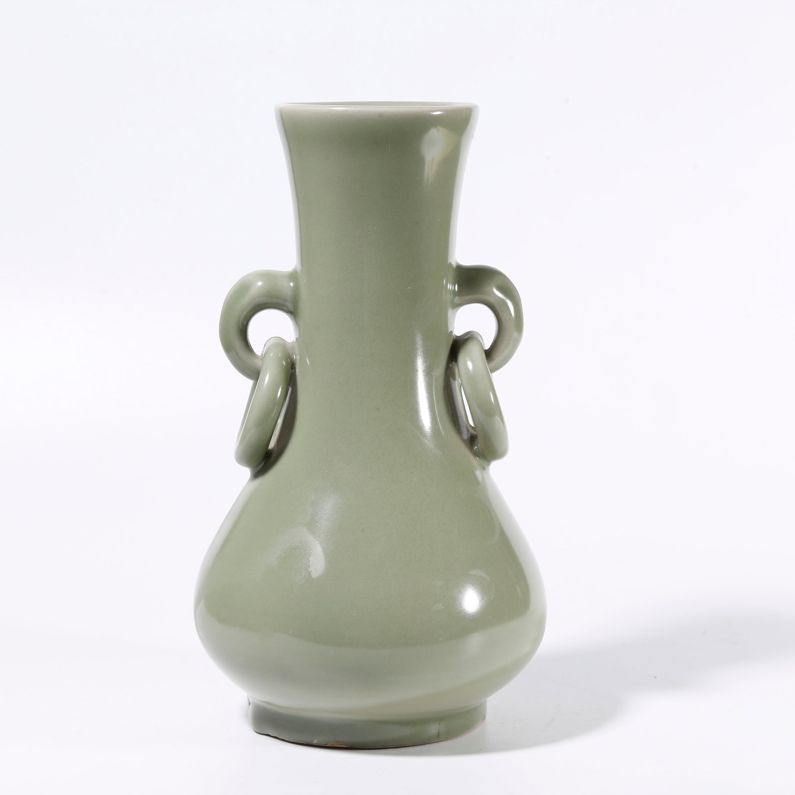 A DOUBLE RING-HANDLED VASE FROM LONGQUAN KILN: Double Ring-Handled Vase from Longquan Kiln