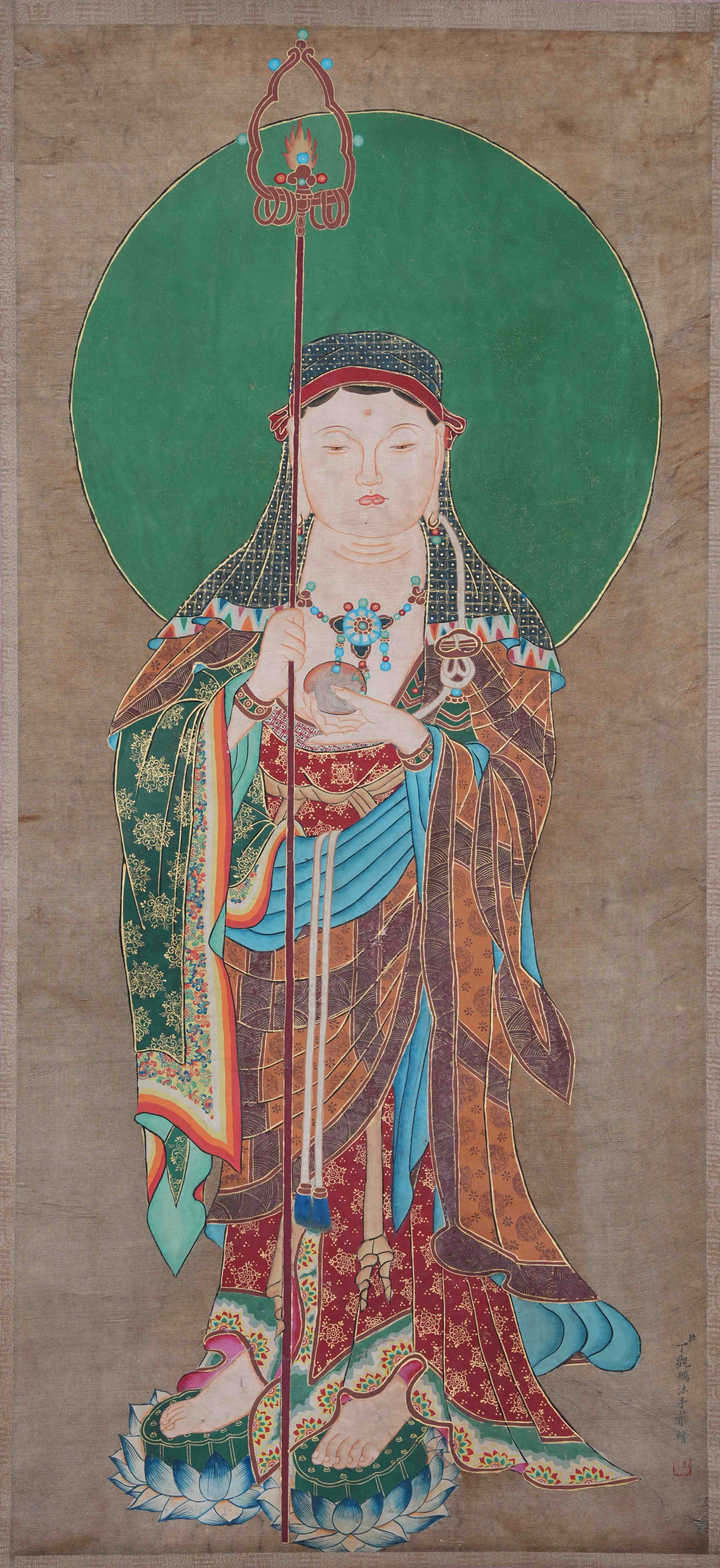 A BUDDHA PAINTING ON SILK BY DING GUANPENG.丁觀鵬 (1 of 9)