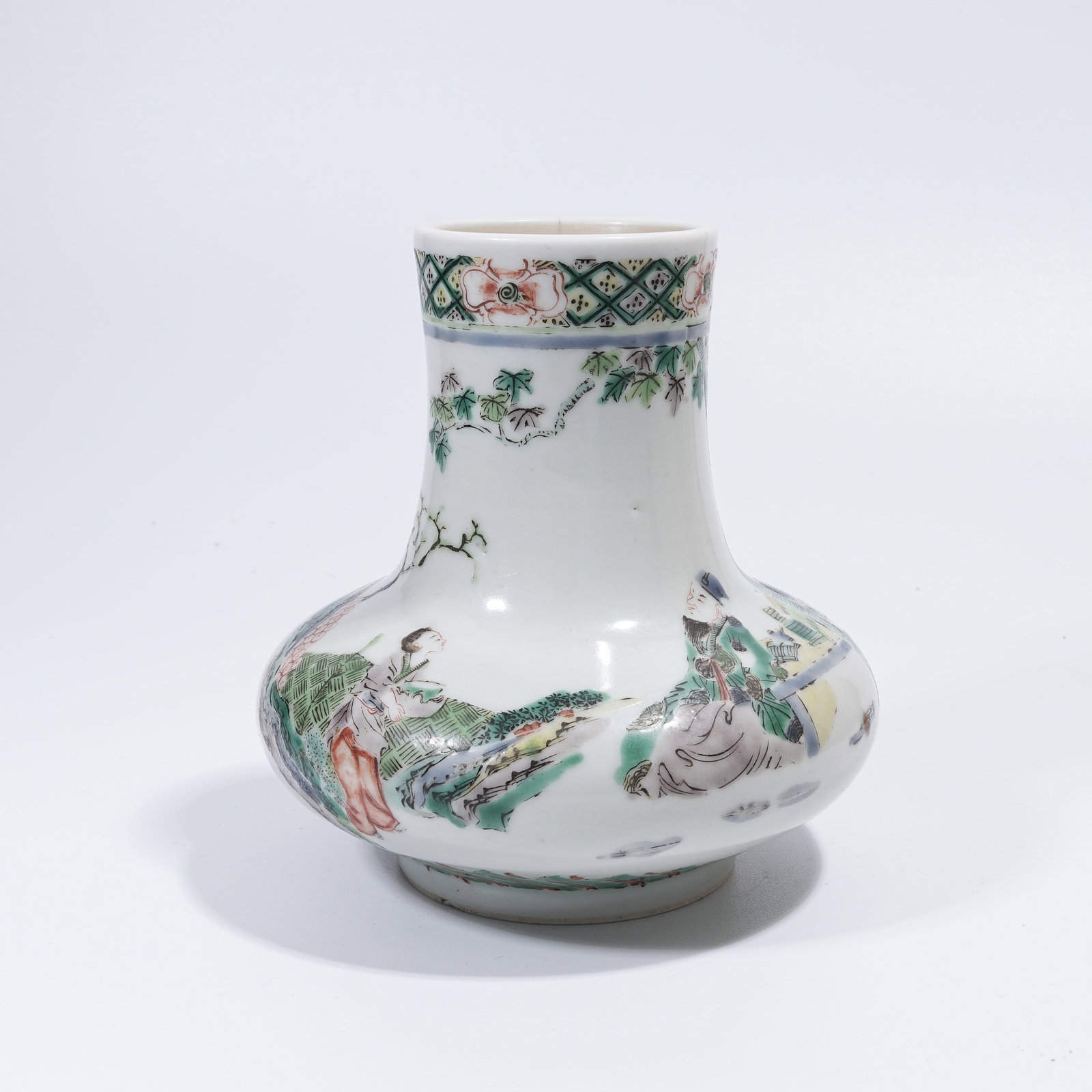 A WUCAI WATER CHESTNUT VASE WITH FIGURE STORY PATTERN (1 of 10)