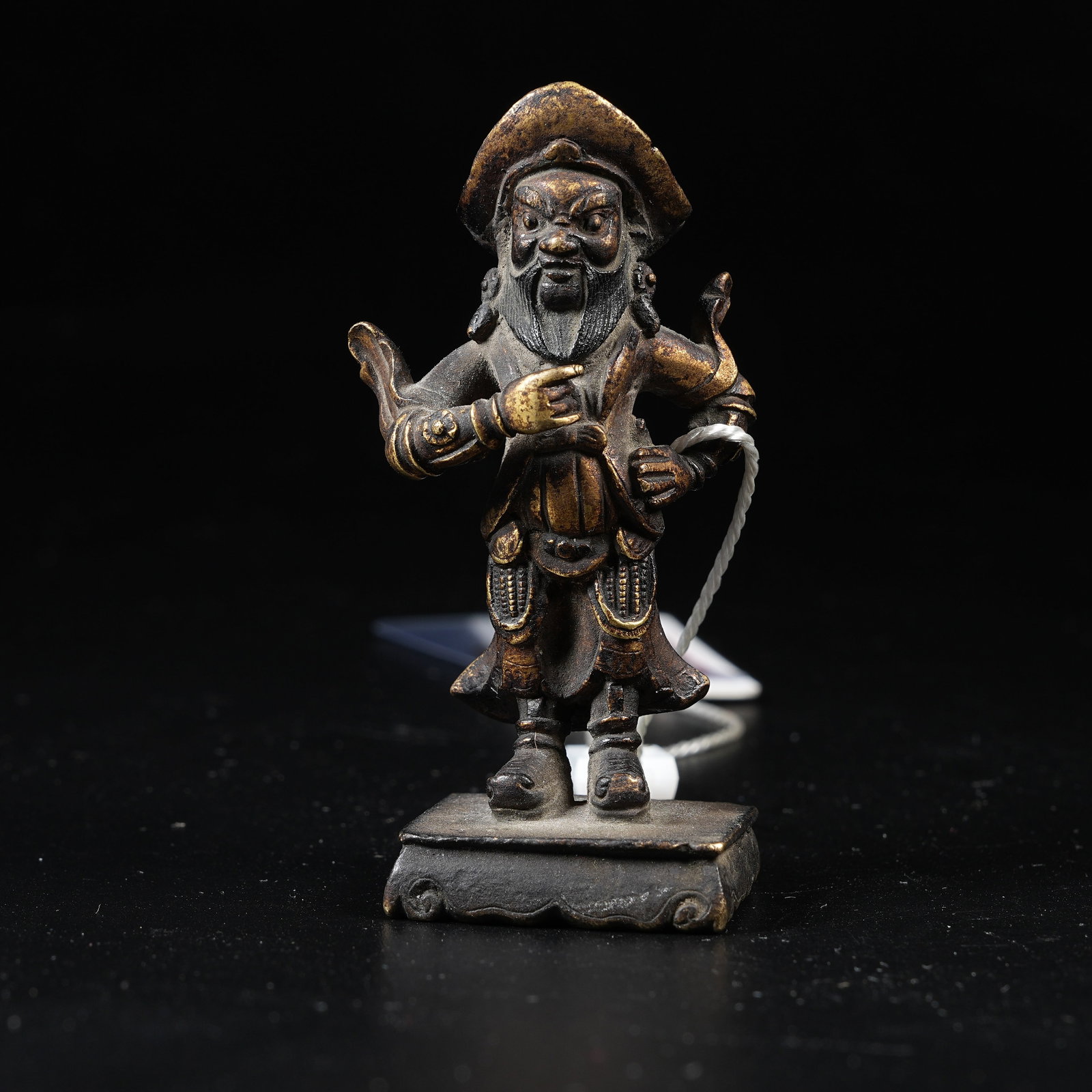 A GILT BRONZE STANDING STATUE OF ZHOU CANG: Gilt Bronze Standing Statue of Zhou Cang