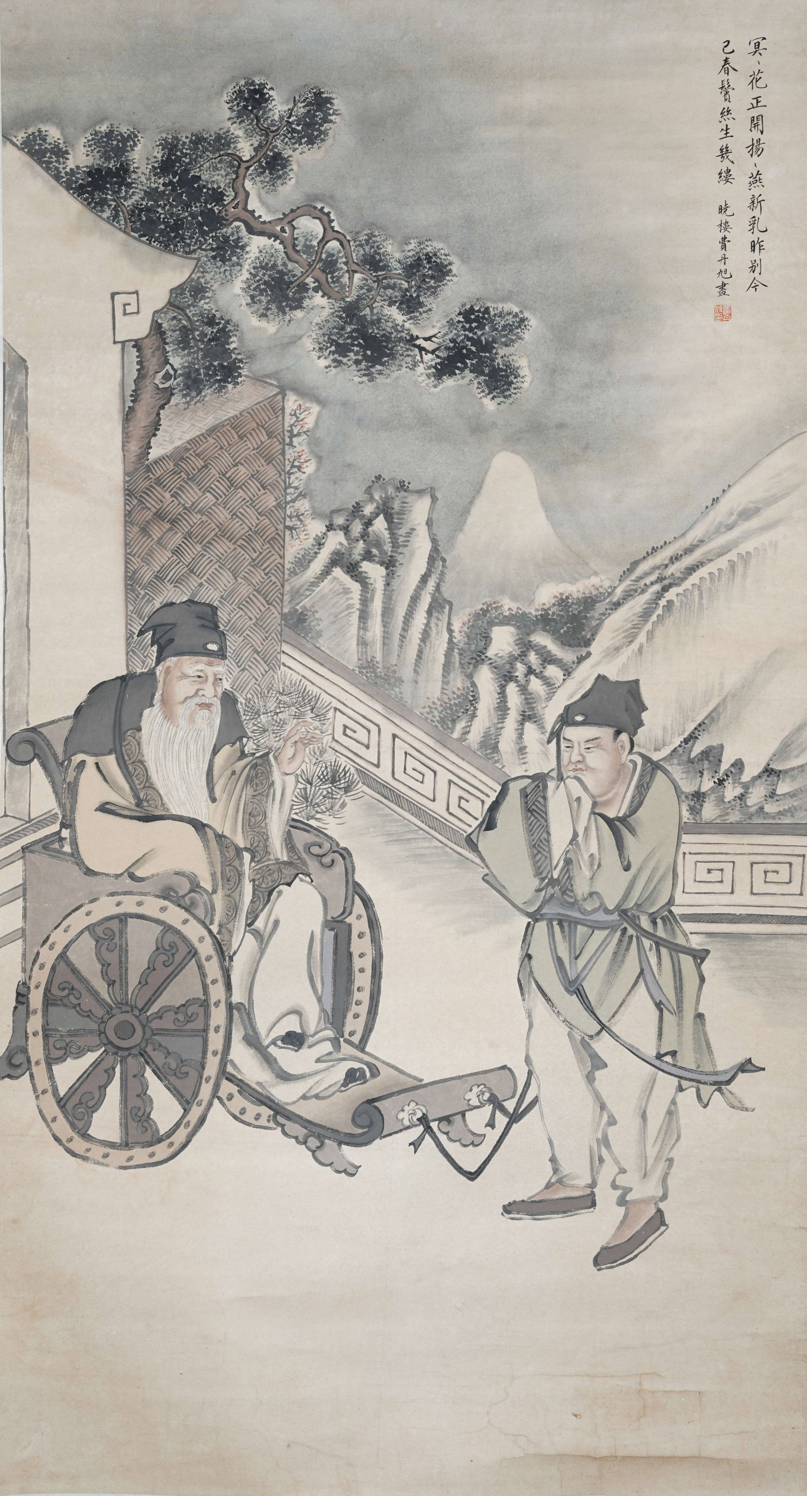 A FIGURE PAINTING ON PAPER BY FEI DANXU.費丹旭: Figure painting on paper by Fei Danxu.費丹旭
