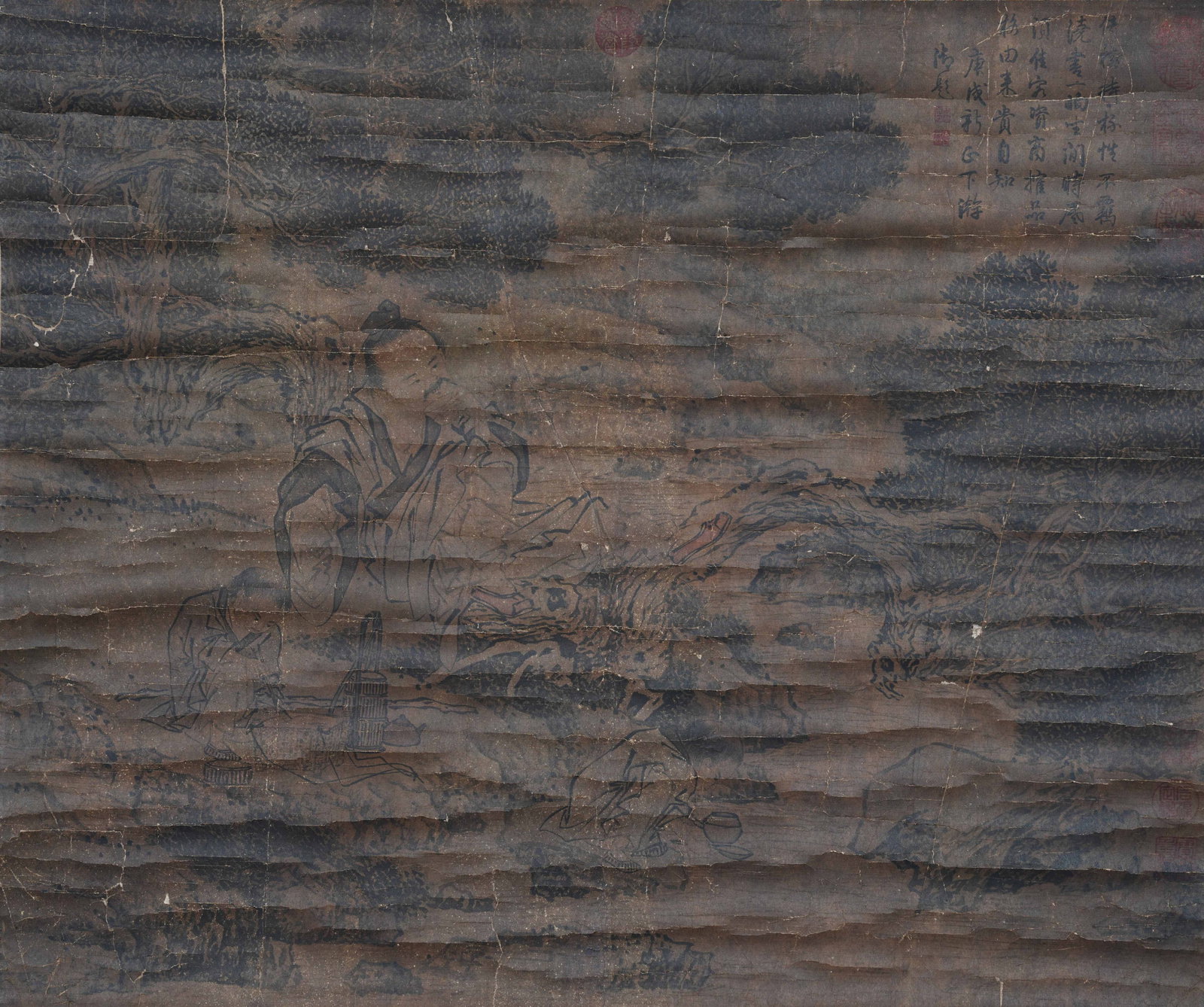 A LANDSCAPE AND FIGURE PAINTING ON PAPER BY JIN BIAOBIAO.金廷標: Landscape and figure painting on paper by Jin Biaobiao.金廷標