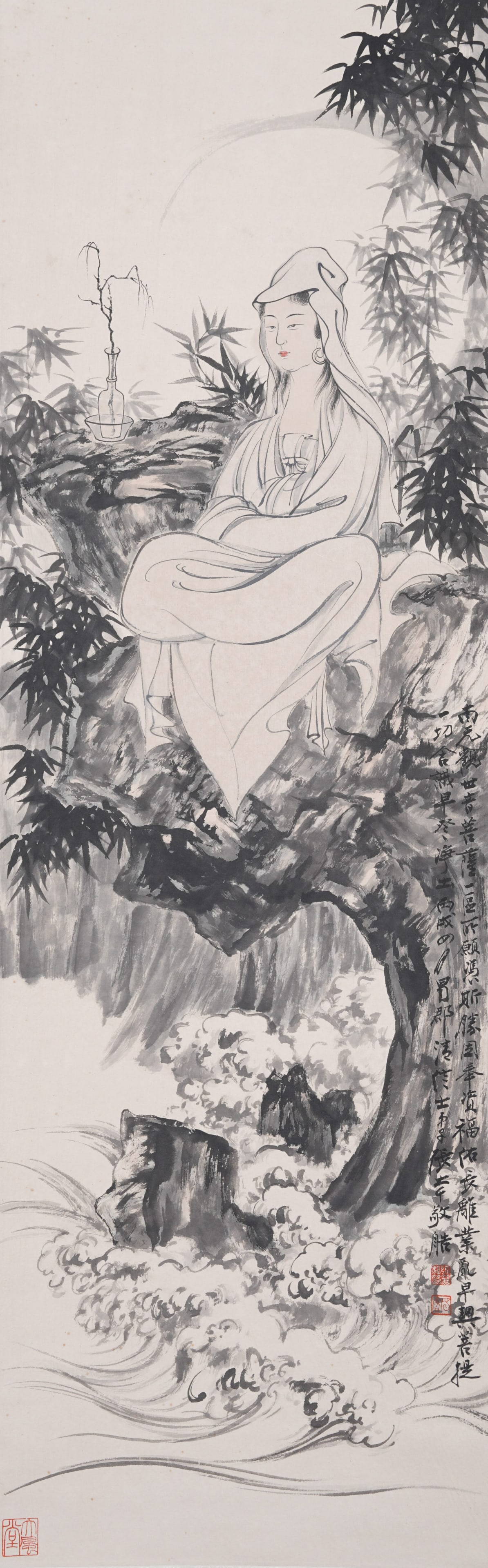 A GUANYIN ON PAPER BY ZHANG DAQIAN.張大千: Guanyin on Paper by Zhang Daqian.張大千