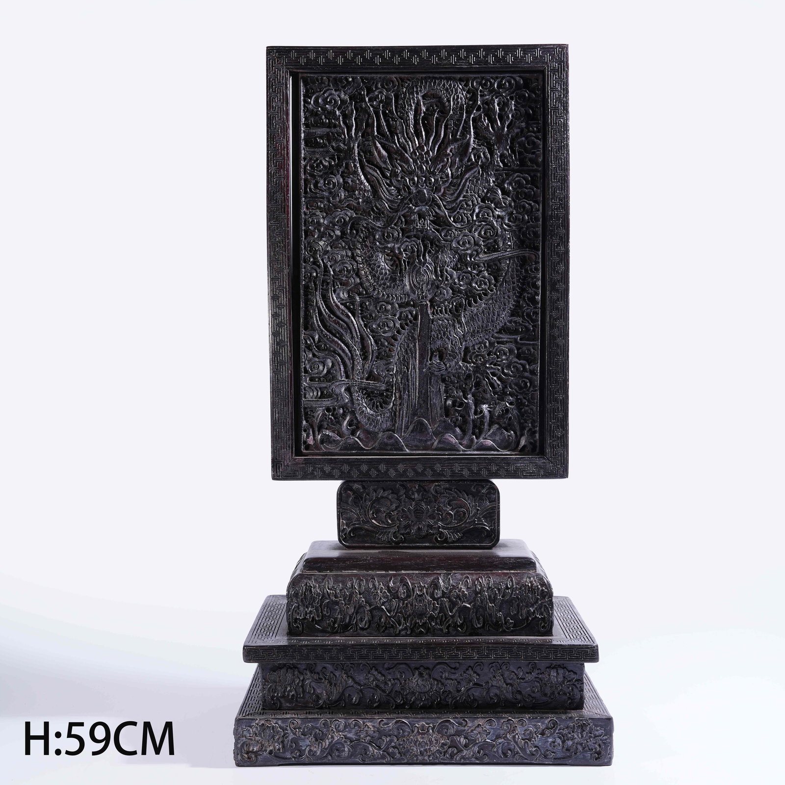 A ZITAN TABLE SCREEN WITH CLOUD AND DRAGON MOTIFS: Zitan Table Screen with Cloud and Dragon Motifs