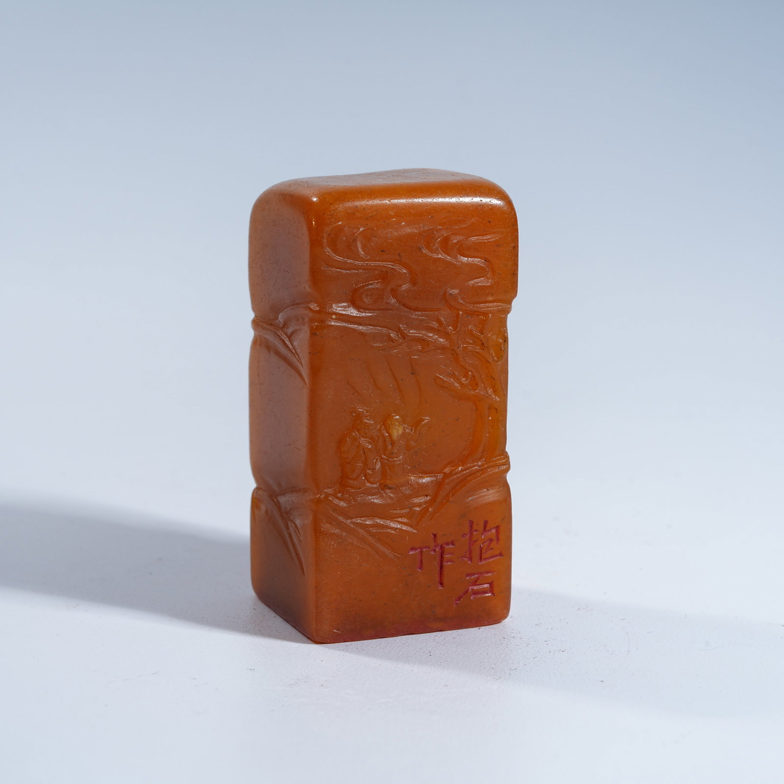A SHOUSHAN TIANHUANG STONE SEAL WITH SCHOLARS UNDER PINE DESIGN (1 of 8)
