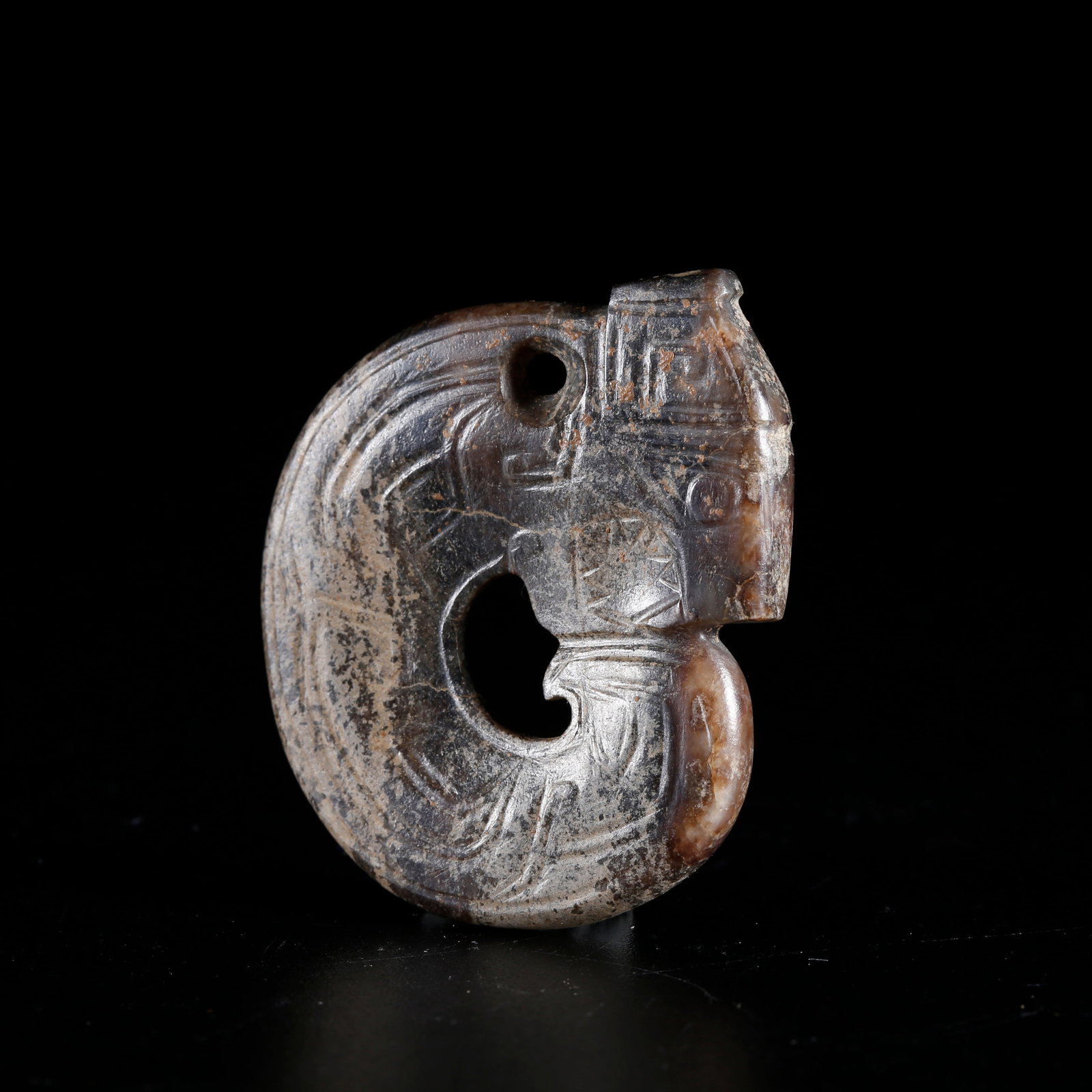 A ANCIENT JADE CARVED PIG-DRAGON PENDANT (1 of 9)