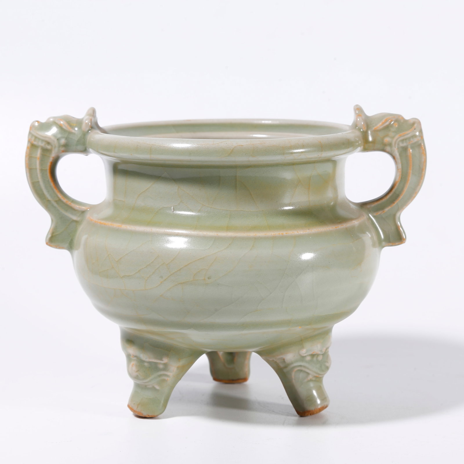 A DOUBLE DRAGON-HANDLED INCENSE BURNER FROM LONGQUAN KILN (1 of 9)