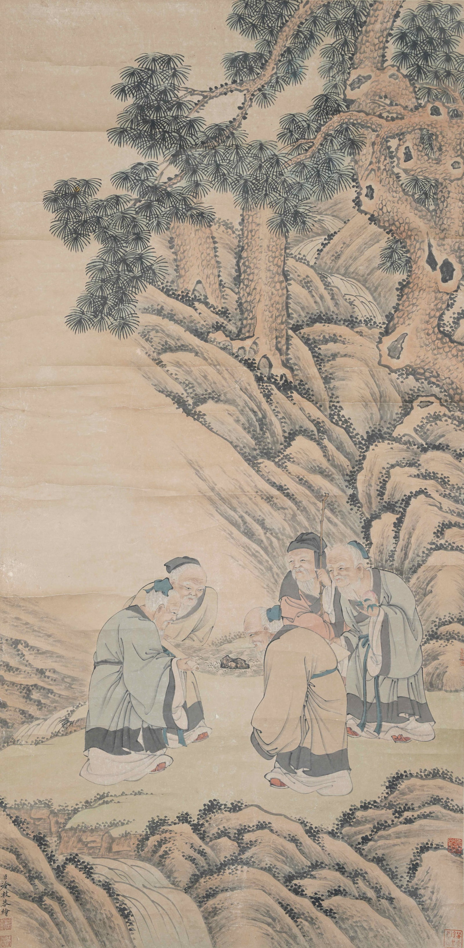 A FIGURE PAINTING ON PAPER BY LENG MEI.冷枚: Figure painting on paper by Leng Mei.冷枚