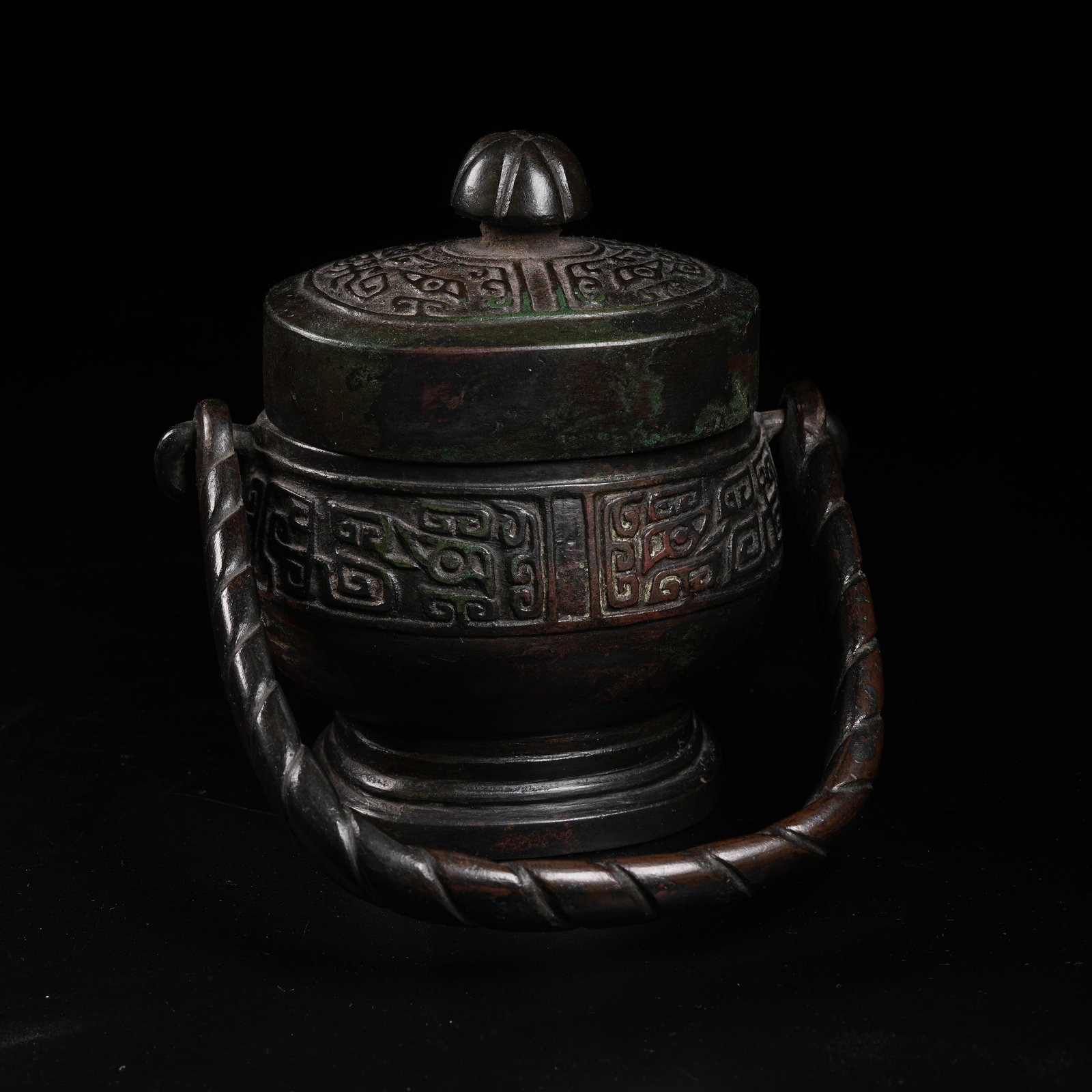 A COPPER LOOP-HANDLED YOU VESSEL WITH BEAST MASK PATTERN - 4