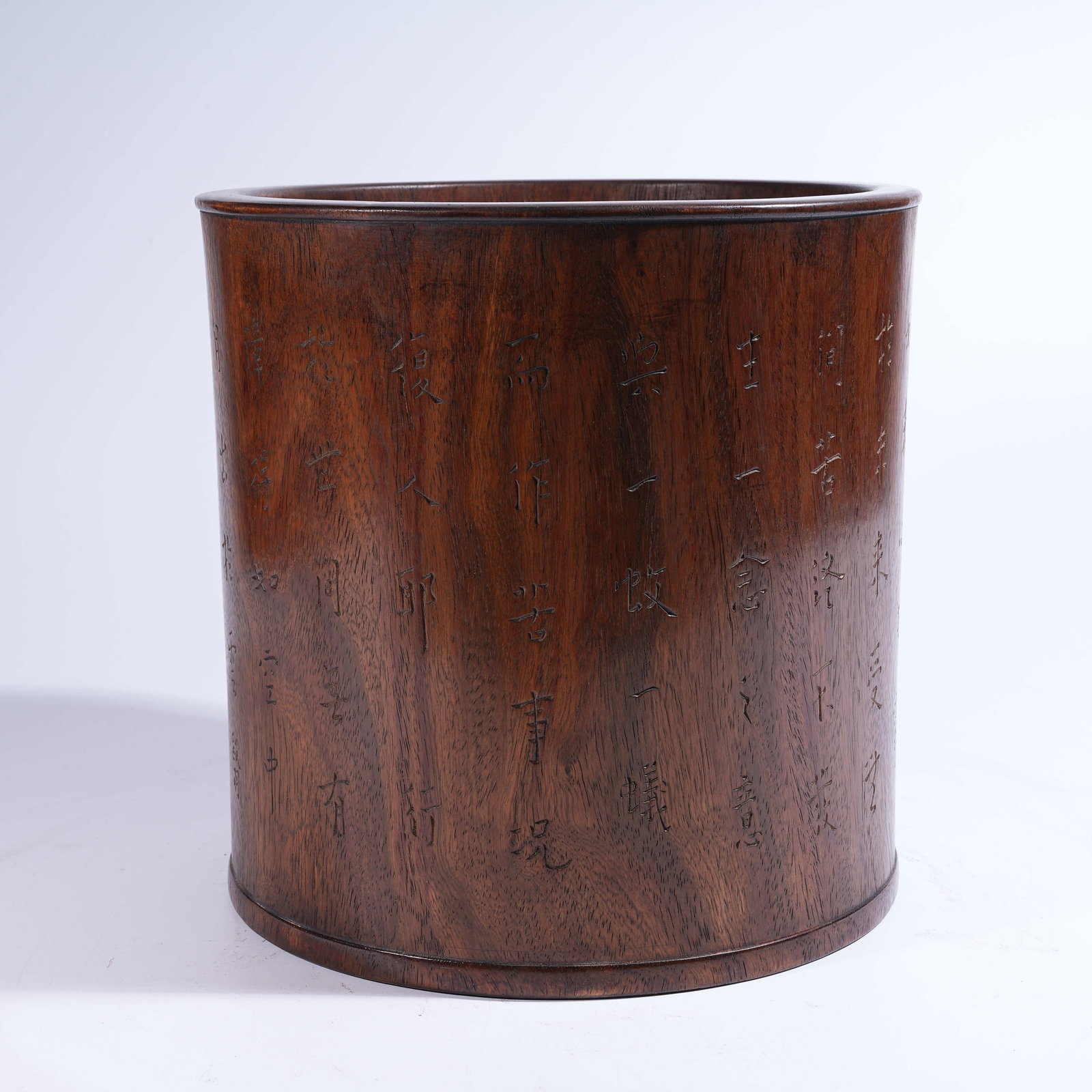 A HUANGHUALI LARGE BRUSH POT WITH INSCRIBED POETRY: Huanghuali Large Brush Pot with Inscribed Poetry