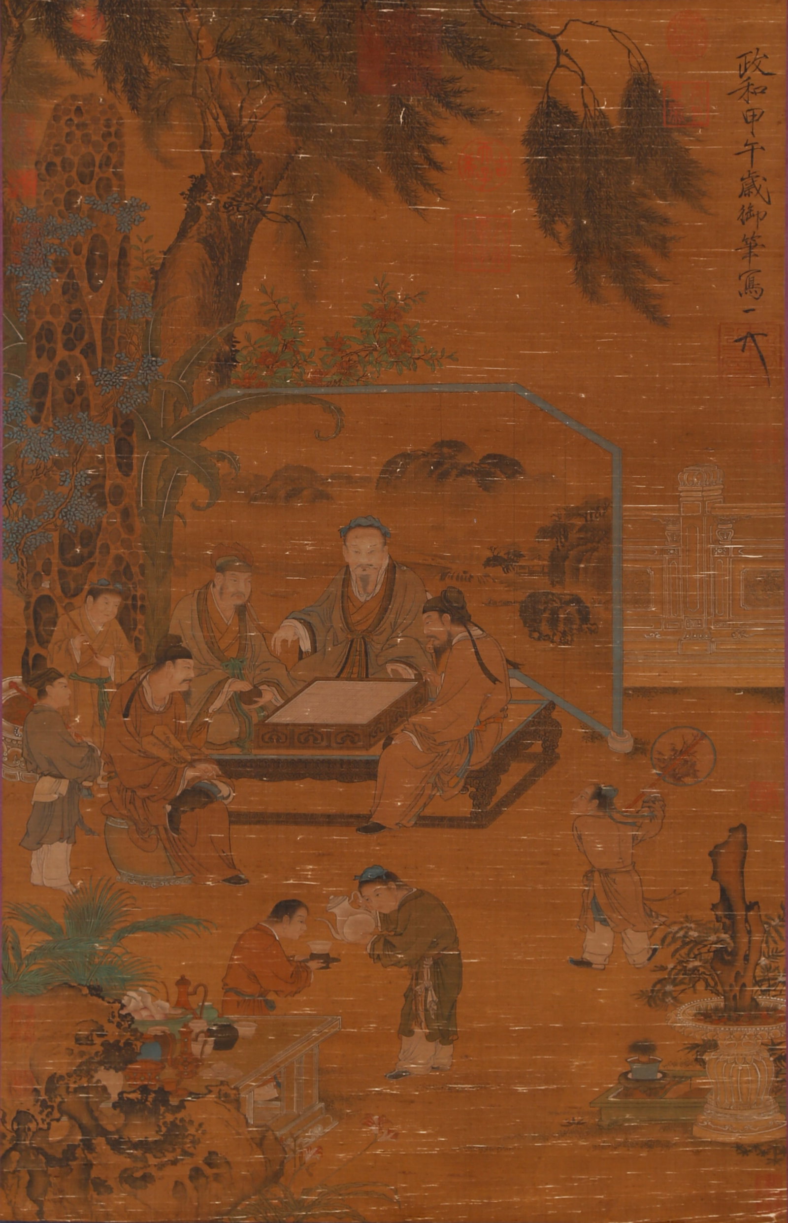 A FIGURE PAINTING ON SILK BY EMPEROR HUIZONG OF SONG.宋徽宗: Figure painting on silk by Emperor Huizong of Song.宋徽宗