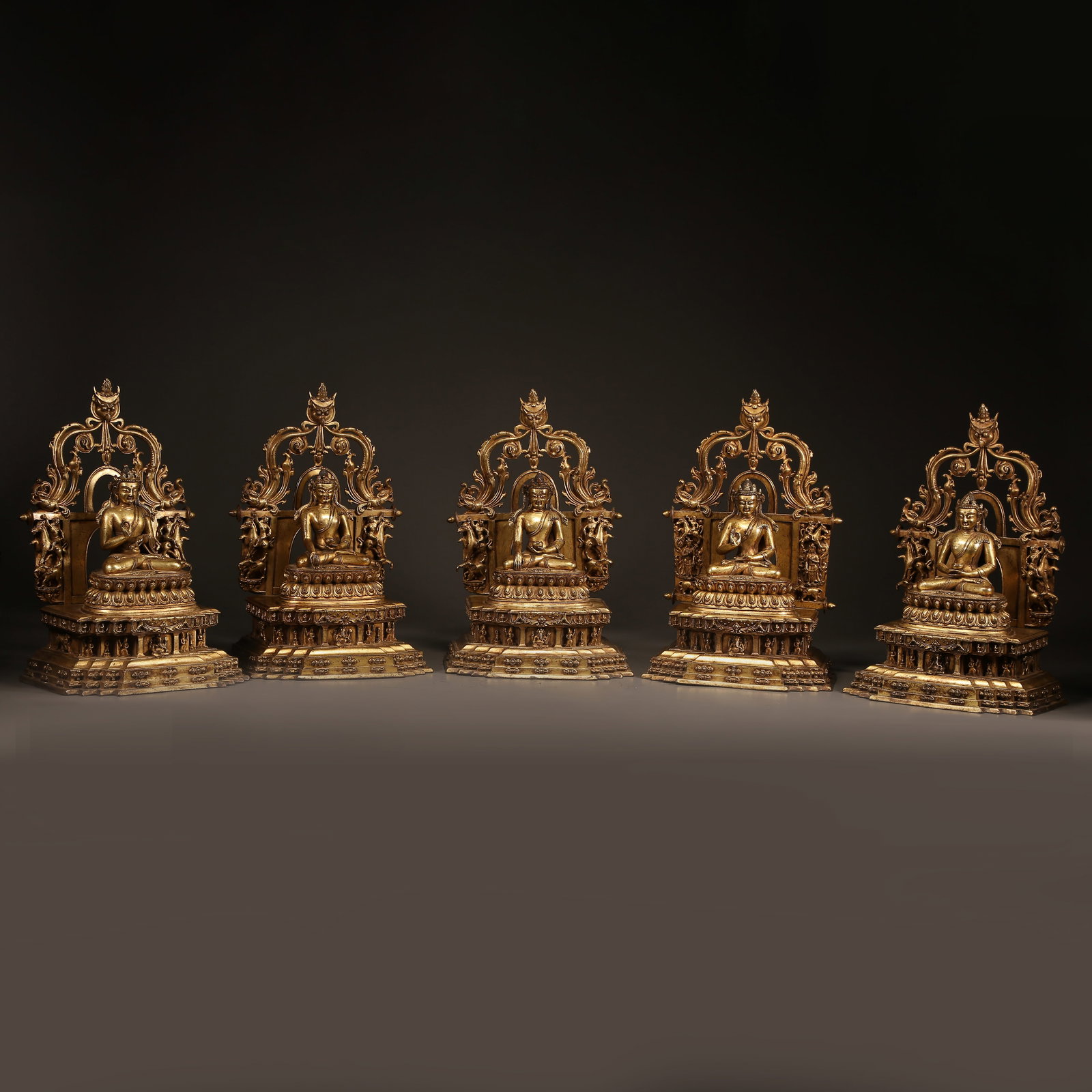 A SET OF GILT BRONZE FIVE DHYANI BUDDHAS (1 of 10)