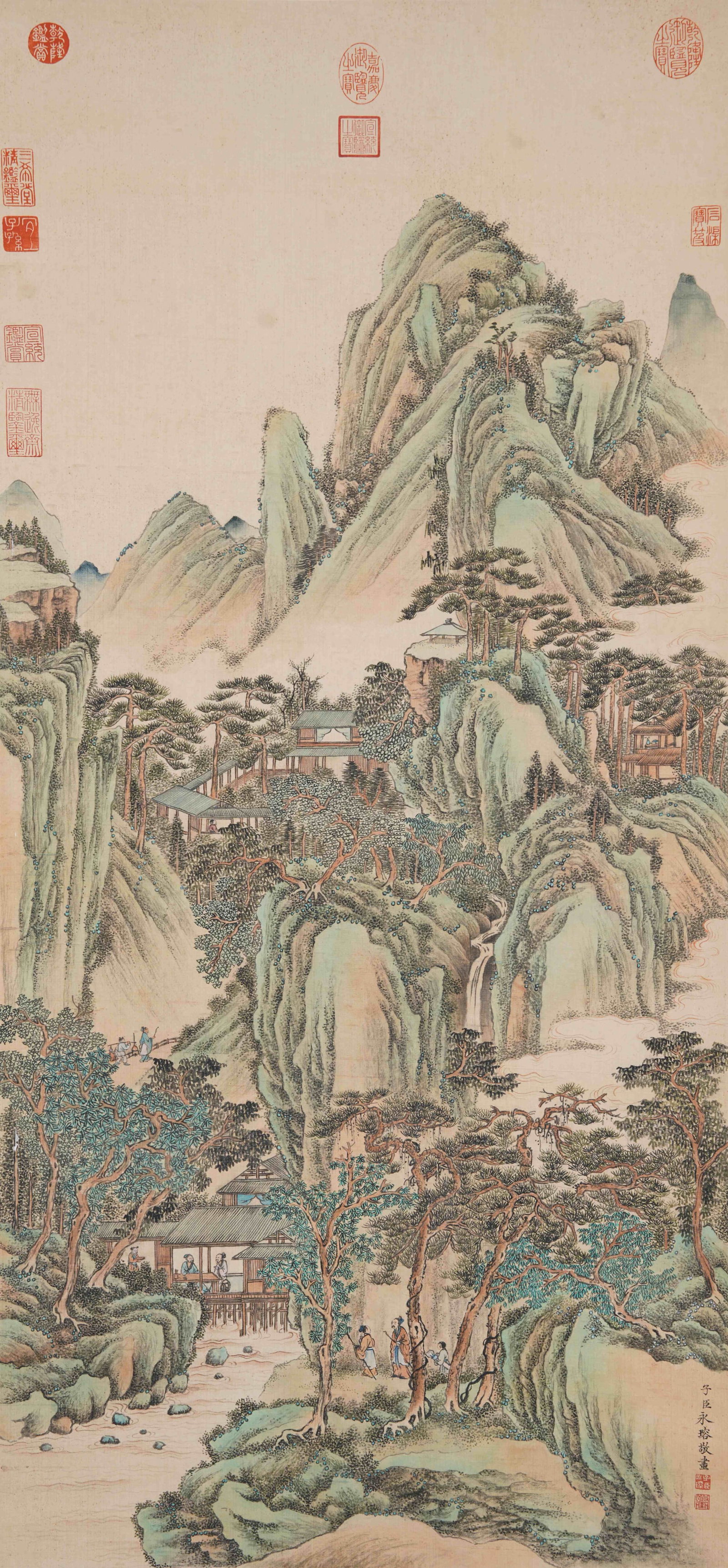 A LANDSCAPE ON SILK BY YONG RONG.永瑢: Landscape on Silk by Yong Rong.永瑢