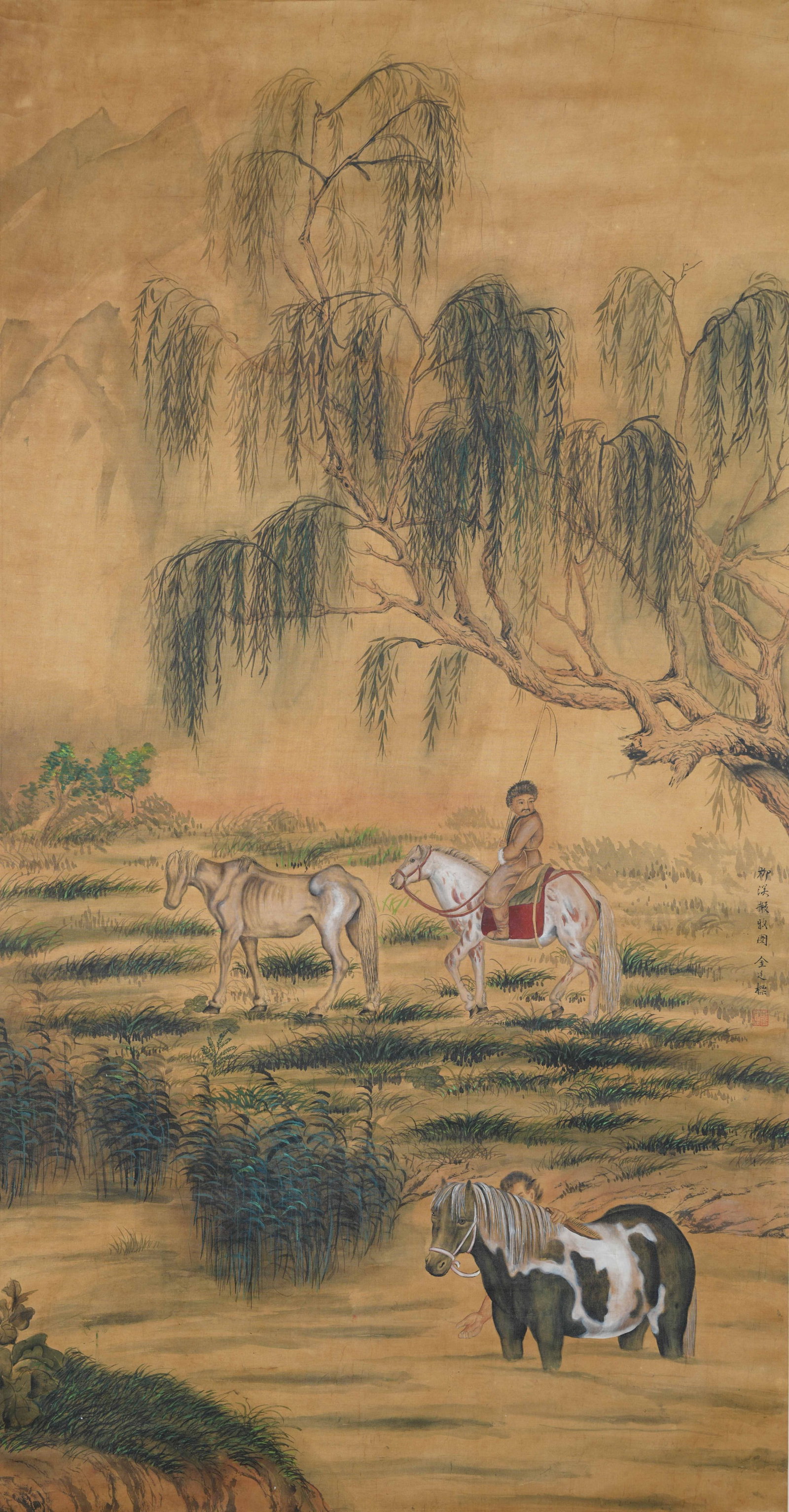 A FIGURE AND HORSE PAINTING ON SILK BY JIN BIAOBIAO.金廷標 (1 of 11)