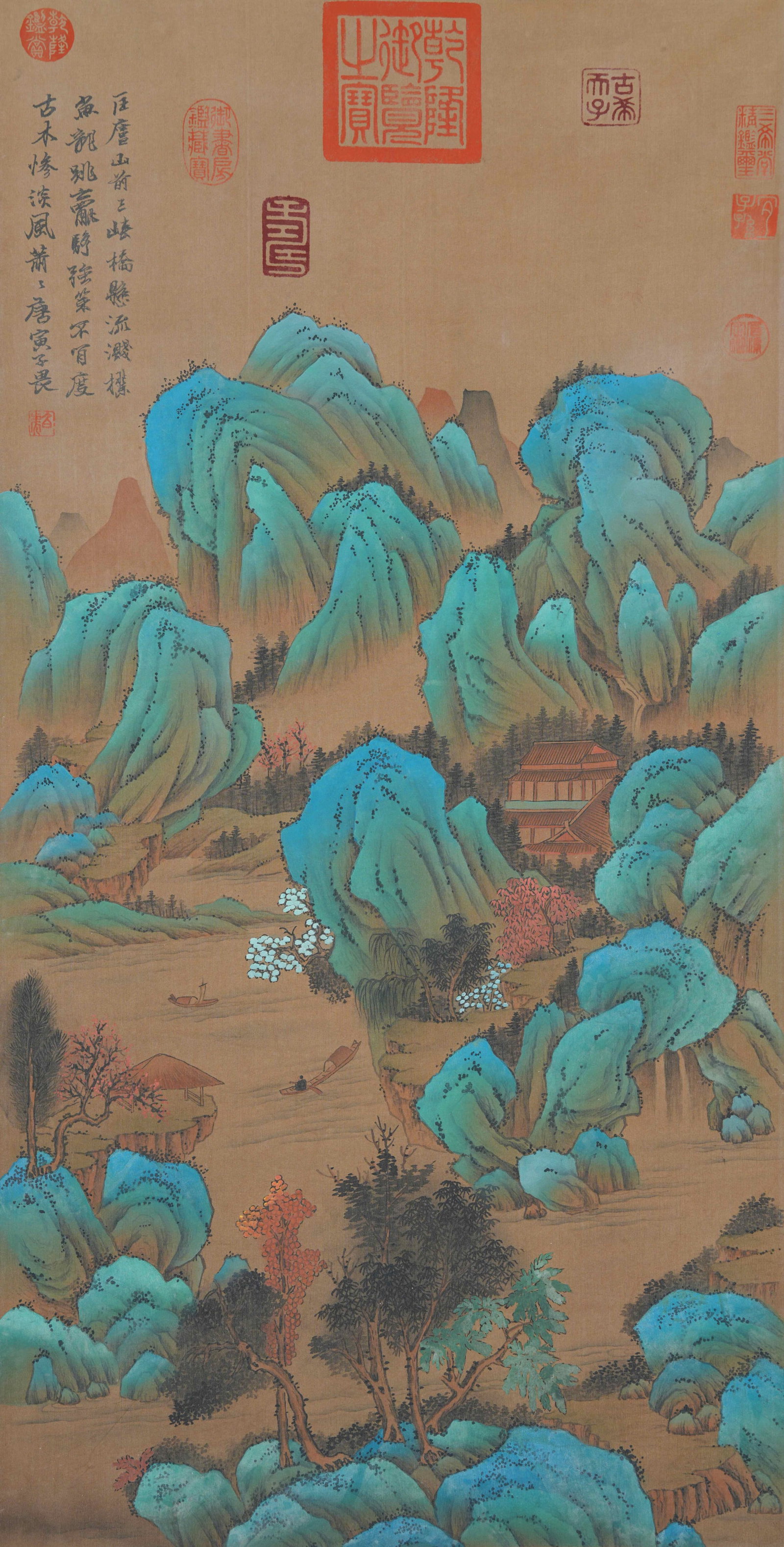 A LANDSCAPE PAINTING ON SILK BY TANG BOHU.唐伯虎: Landscape painting on silk by Tang Bohu.唐伯虎