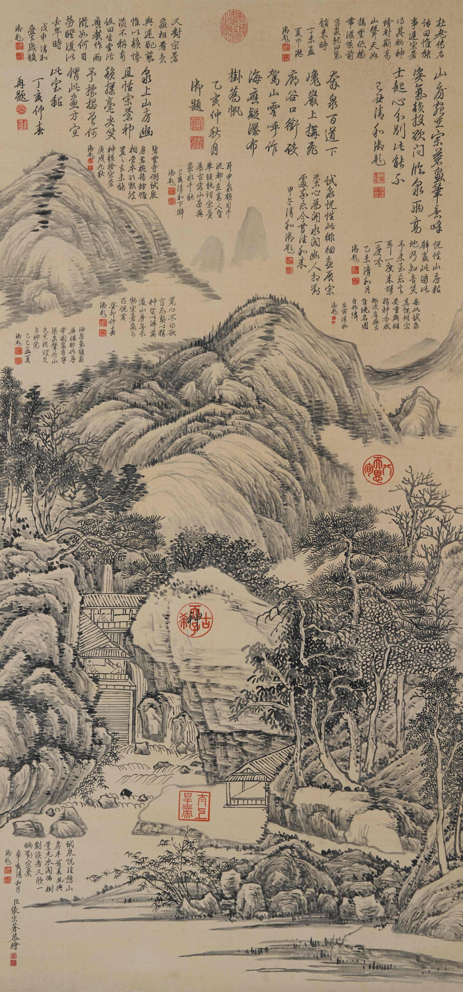 A LANDSCAPE ON SILK BY ZHANG ZONGCANG.張宗蒼: Landscape on Silk by Zhang Zongcang.張宗蒼