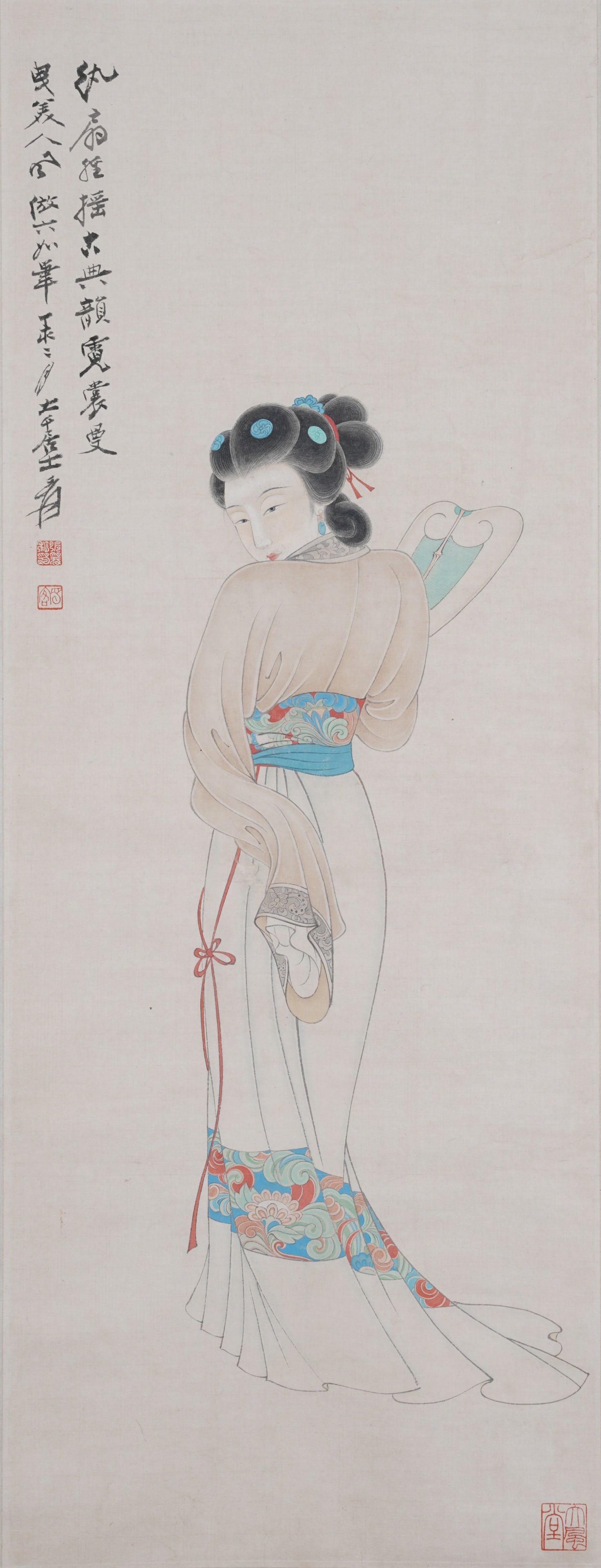 A COURT LADIES ON PAPER BY ZHANG DAQIAN.張大千: Court Ladies on Paper by Zhang Daqian.張大千