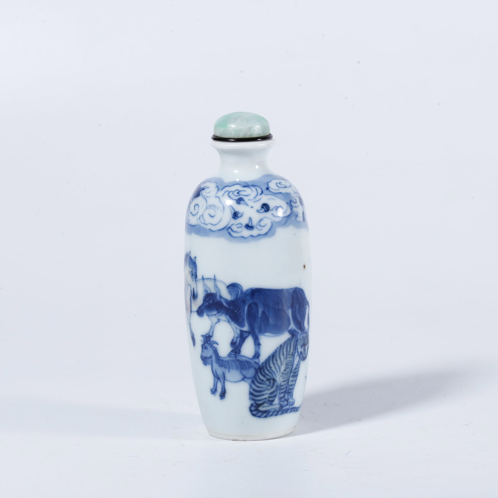 A BLUE AND WHITE SNUFF BOTTLE WITH TWELVE CHINESE ZODIAC PATTERNS (1 of 10)