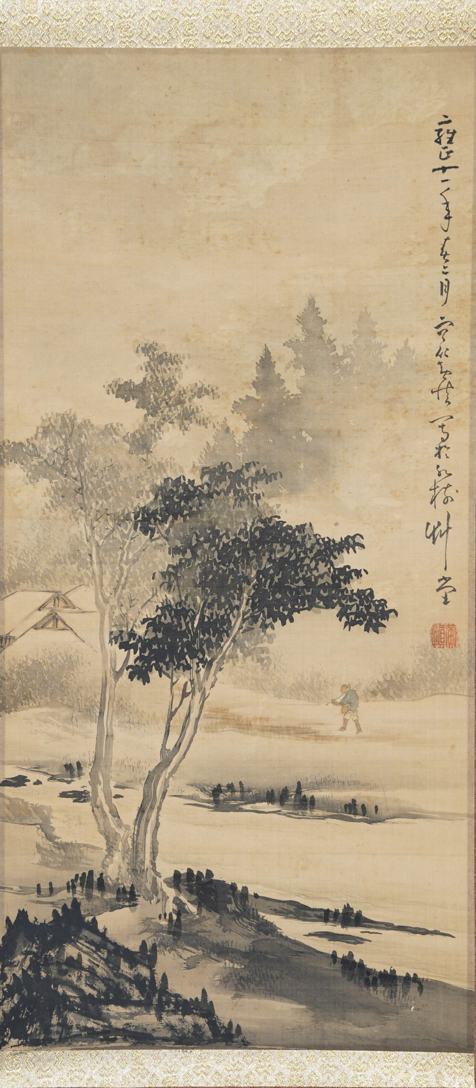 A LANDSCAPE PAINTING ON SILK BY HUANG SHEN.黃慎: Landscape painting on silk by Huang Shen.黃慎