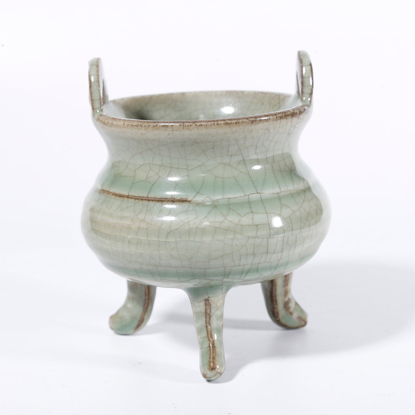 A LONGQUAN WARE TRIPOD CENSER WITH UPTURNED LOOP HANDLES (1 of 10)