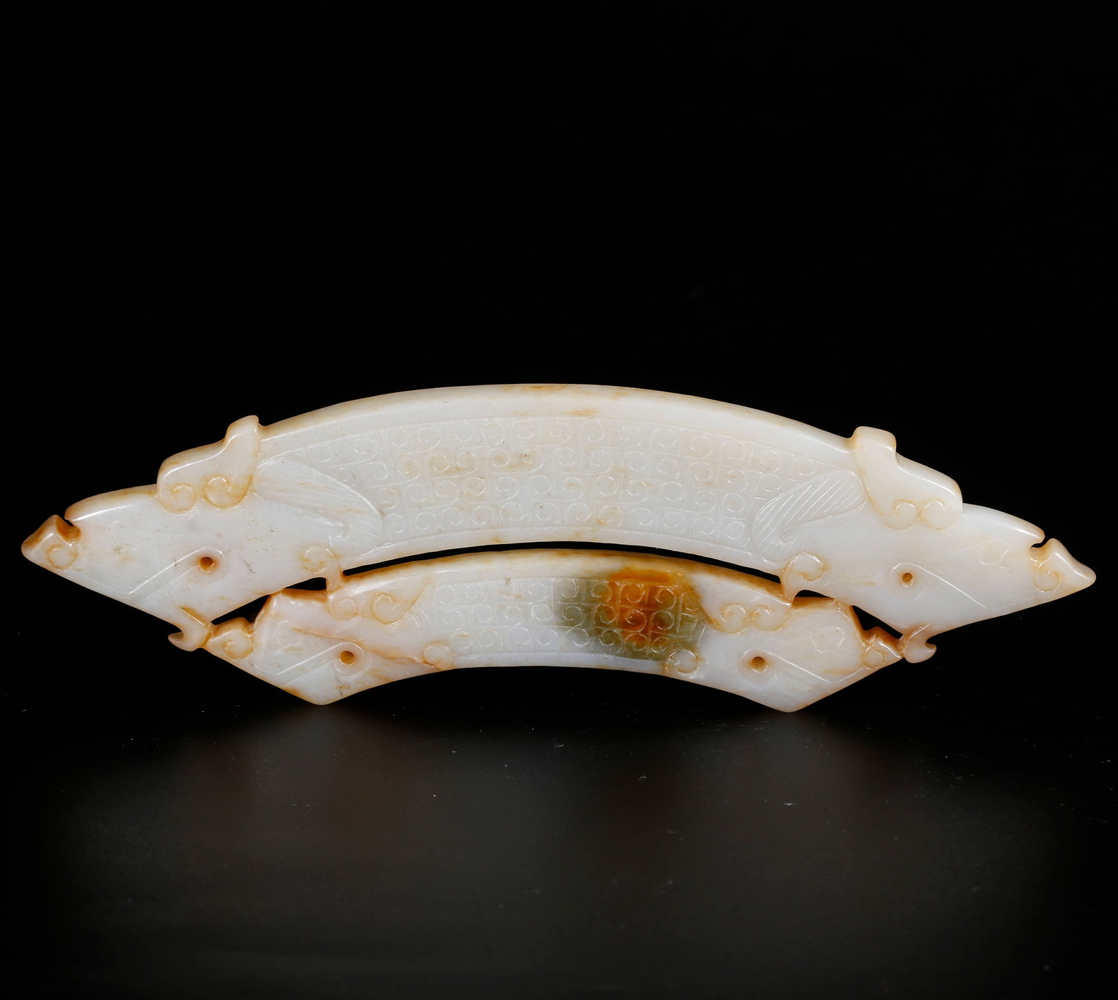 A HETIAN JADE CARVED DOUBLE LINKED HUANG: Hetian Jade Carved Double Linked Huang