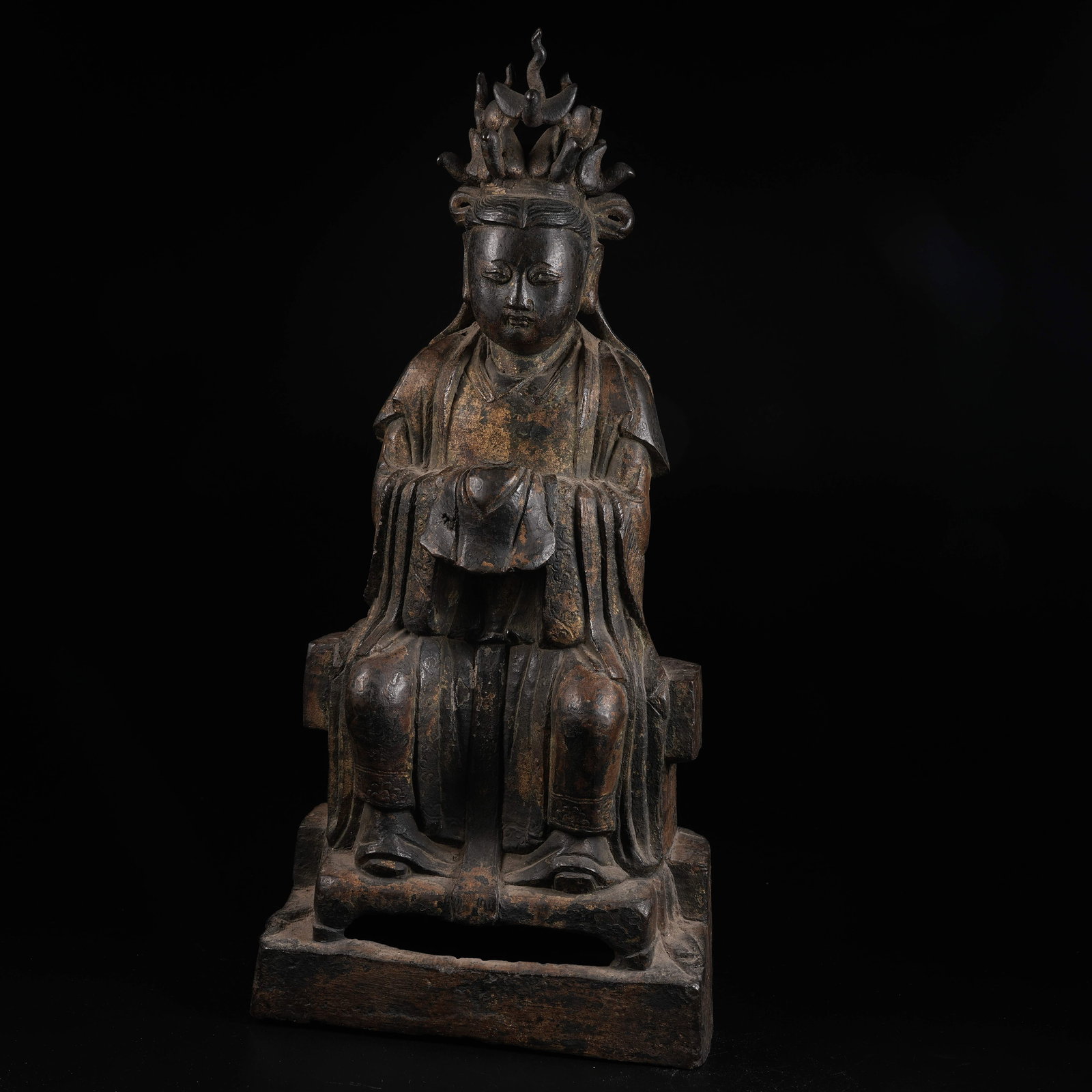 A COPPER STATUE OF BIXIA YUANJUN: Copper Statue of Bixia Yuanjun