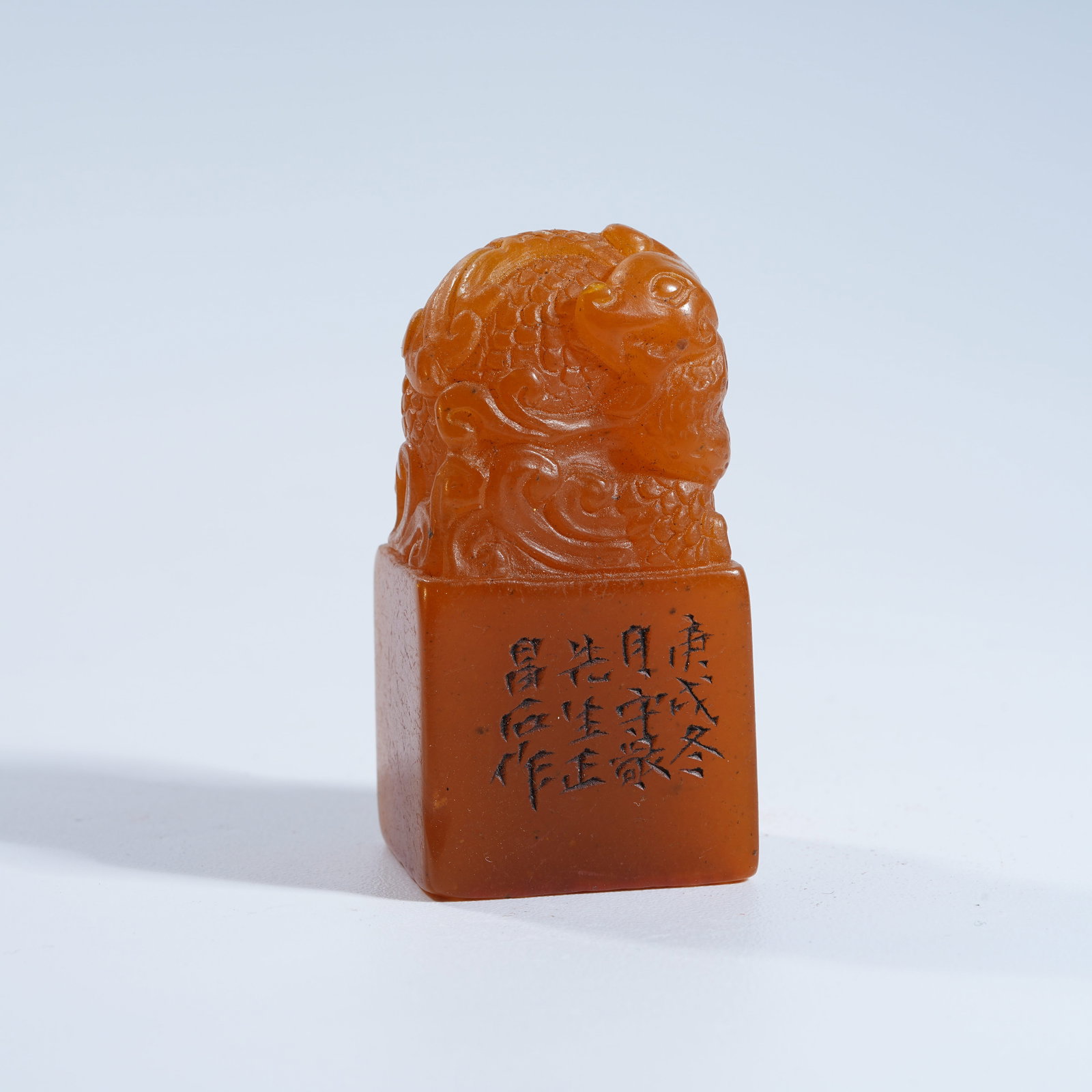 A SHOUSHAN TIANHUANG STONE SEAL WITH PHOENIX KNOB: Shoushan Tianhuang Stone Seal with Phoenix Knob
