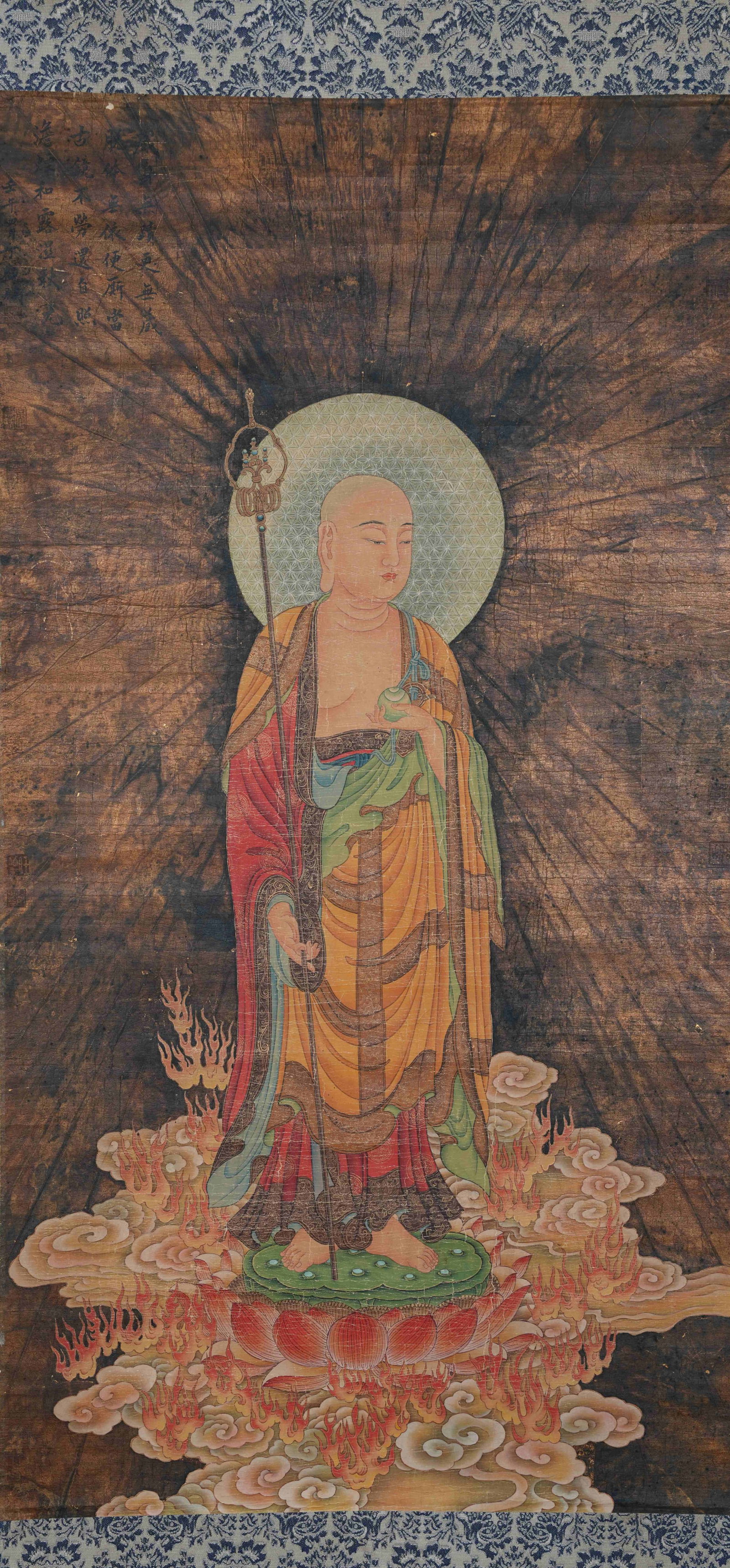 A BUDDHA PAINTING ON PAPER BY DING GUANPENG.丁觀鵬: Buddha painting on paper by Ding Guanpeng.丁觀鵬