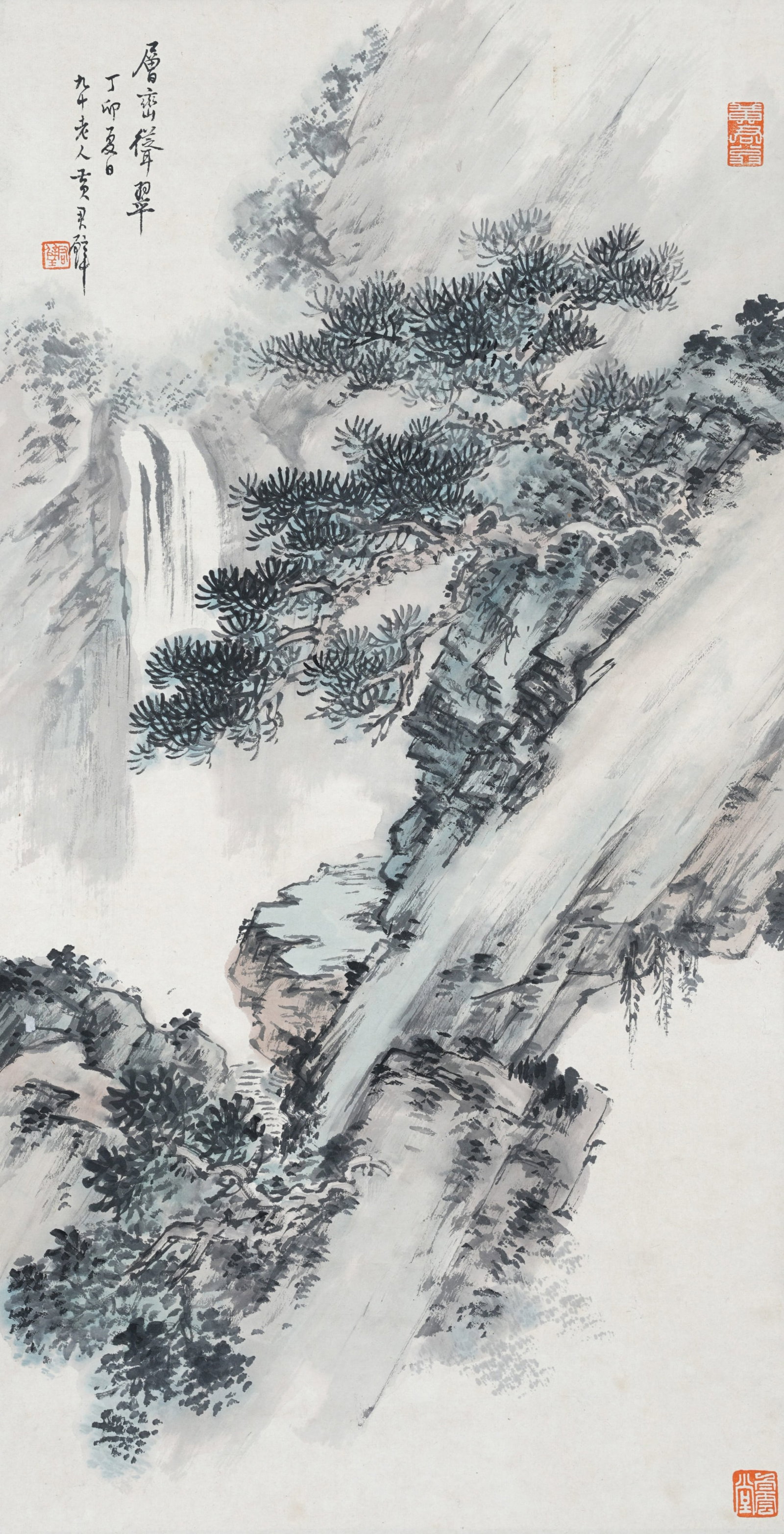 A LANDSCAPE PAINTING ON PAPER BY HUANG JUNBI.黃君壁: Landscape painting on paper by Huang Junbi.黃君壁