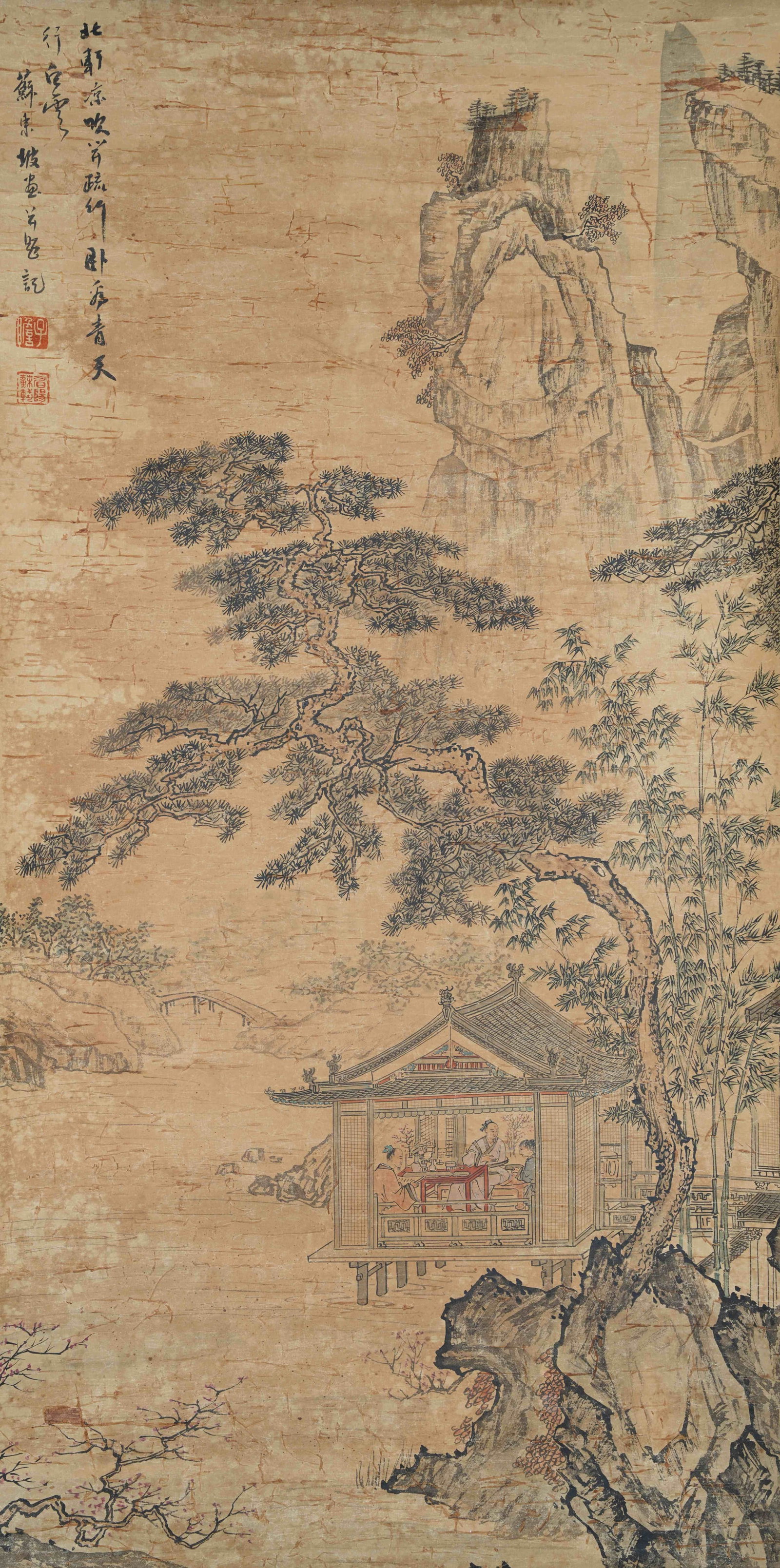 A LANDSCAPE AND FIGURE PAINTING ON PAPER BY SU SHI.蘇軾: Landscape and figure painting on paper by Su Shi.蘇軾