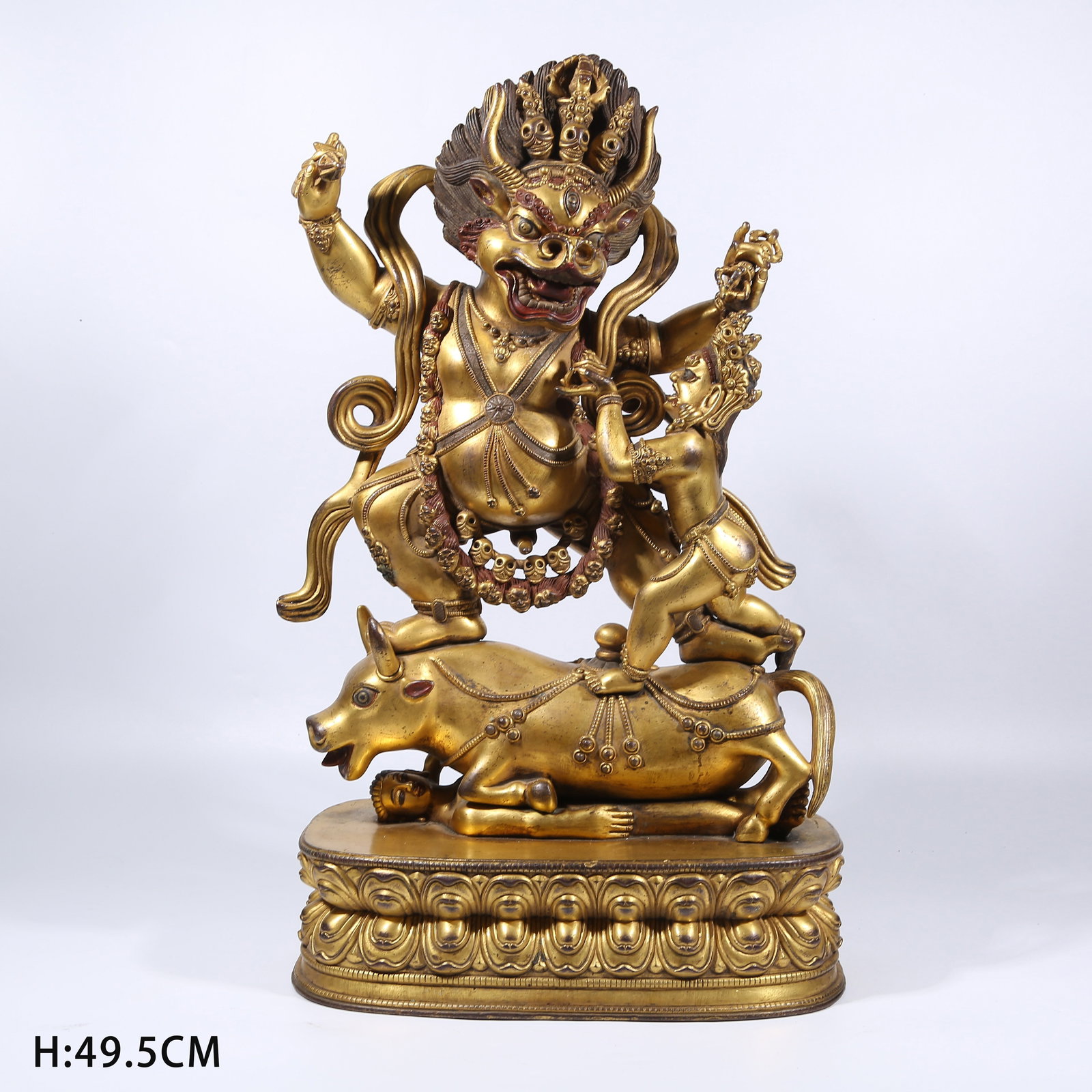 A GILT BRONZE YAMA KING (LORD OF HELL) STATUE: Gilt Bronze Yama King (Lord of Hell) Statue
