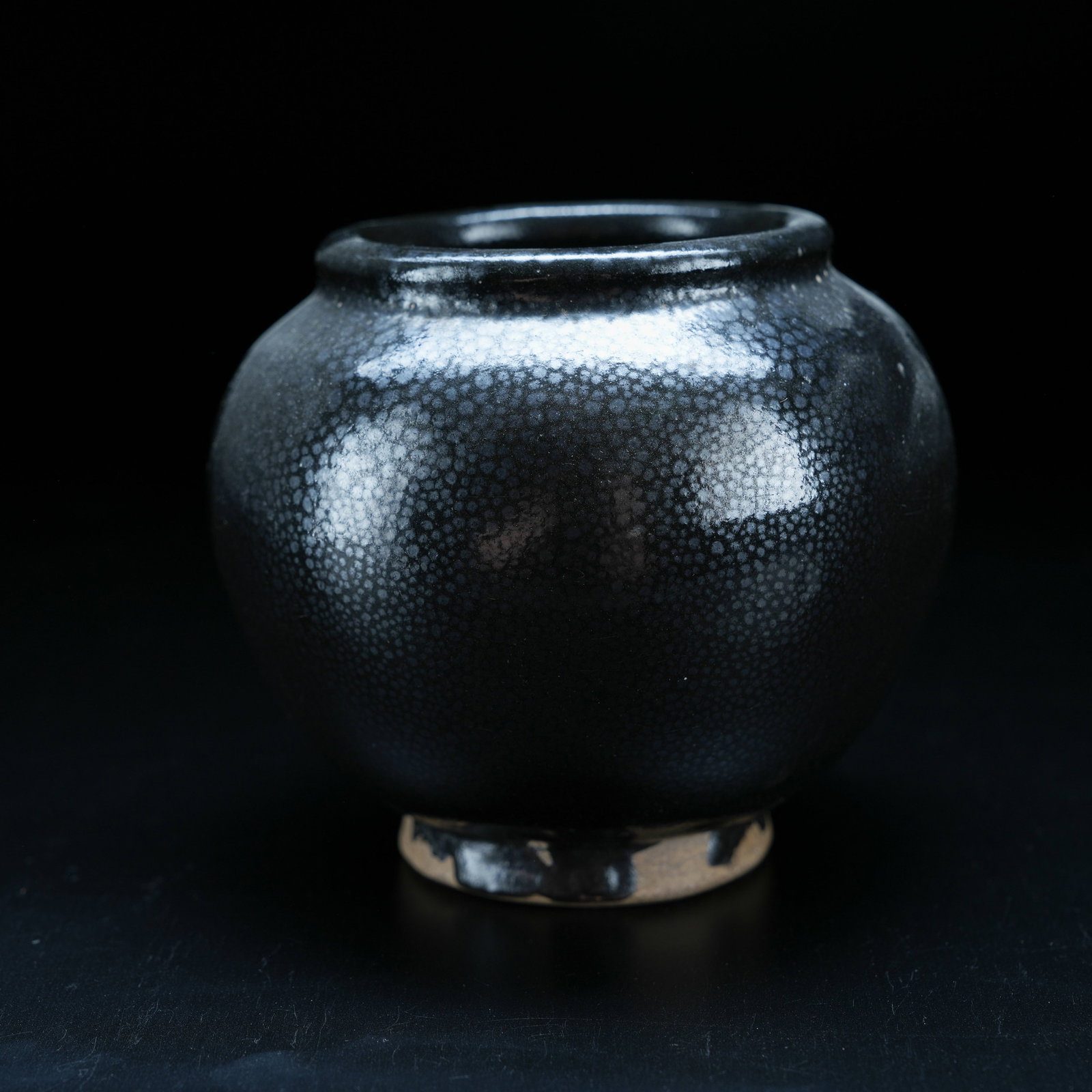 A OIL SPOT BLACK GLAZED SMALL JAR: Oil Spot Black Glazed Small Jar